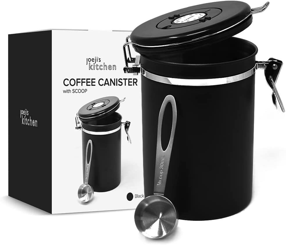 JOEJI’S KITCHEN Kaffeedose kaffeedose luftdicht kaffeebohnen Edelstahl aromadicht Löffel 1.8L