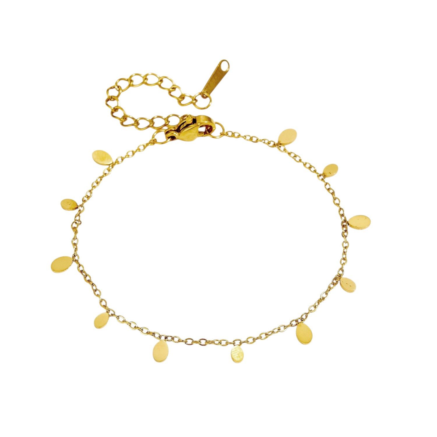 KARMA Fußkette mit Anhänger Fußkettchen Gold Coins Fuß-Schmuck wasserfest antiallergisch (Damenschmuck Sommer Urlaub, Fusskette, Größe einstellbar), Edelstahl vergoldet