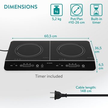 Navaris Doppel-Induktionskochplatte 3500W Induktionskochfeld - 2 Kochfelder - Timer - Touch Display