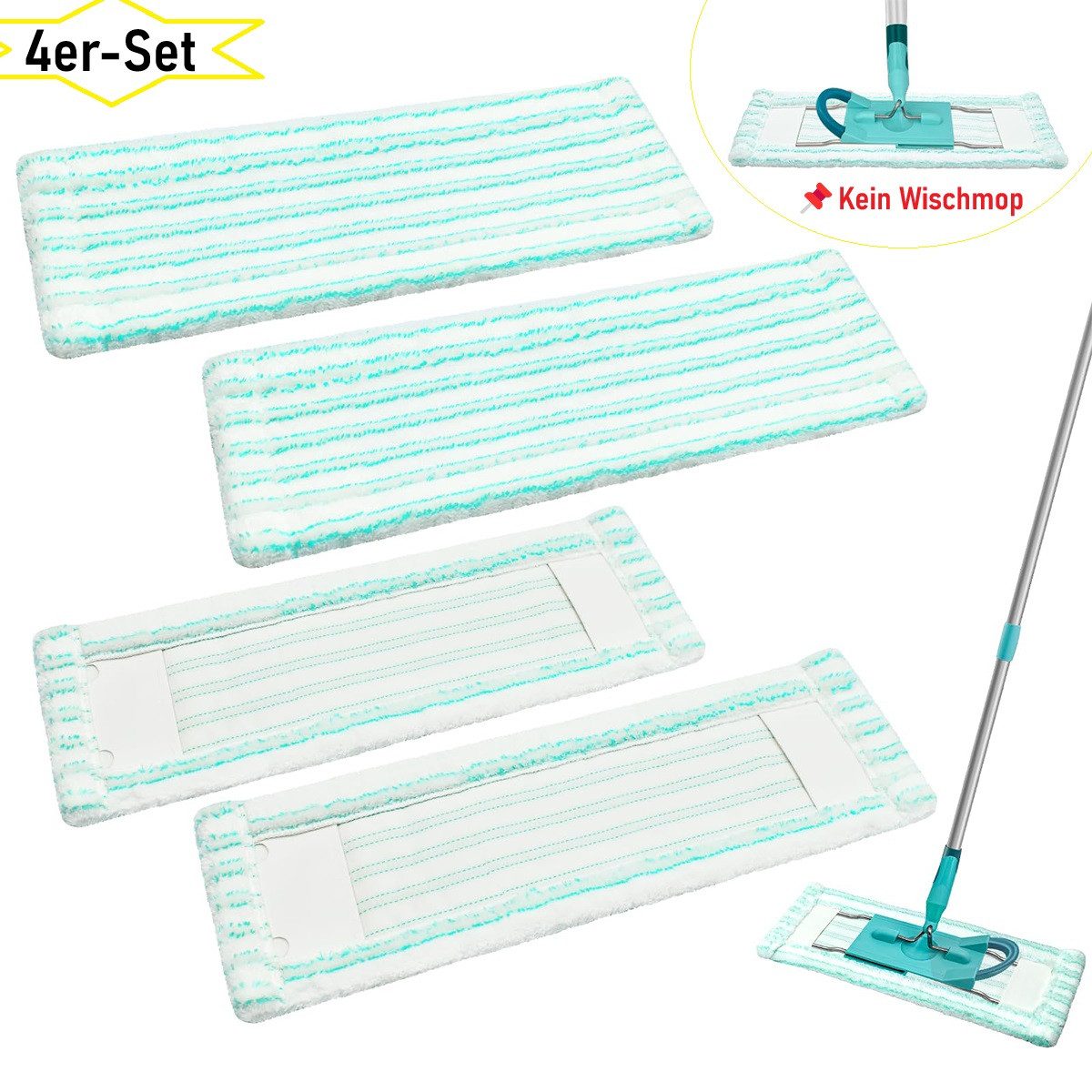 DOPWii Wischmopp 4er-Set Bodenwischer Ersatzbezüge,Mikrofaser Wischbezug für XL Wischer, Kein Wischmop, Hohe Saugkraft, Waschbar, Wiederverwendbar