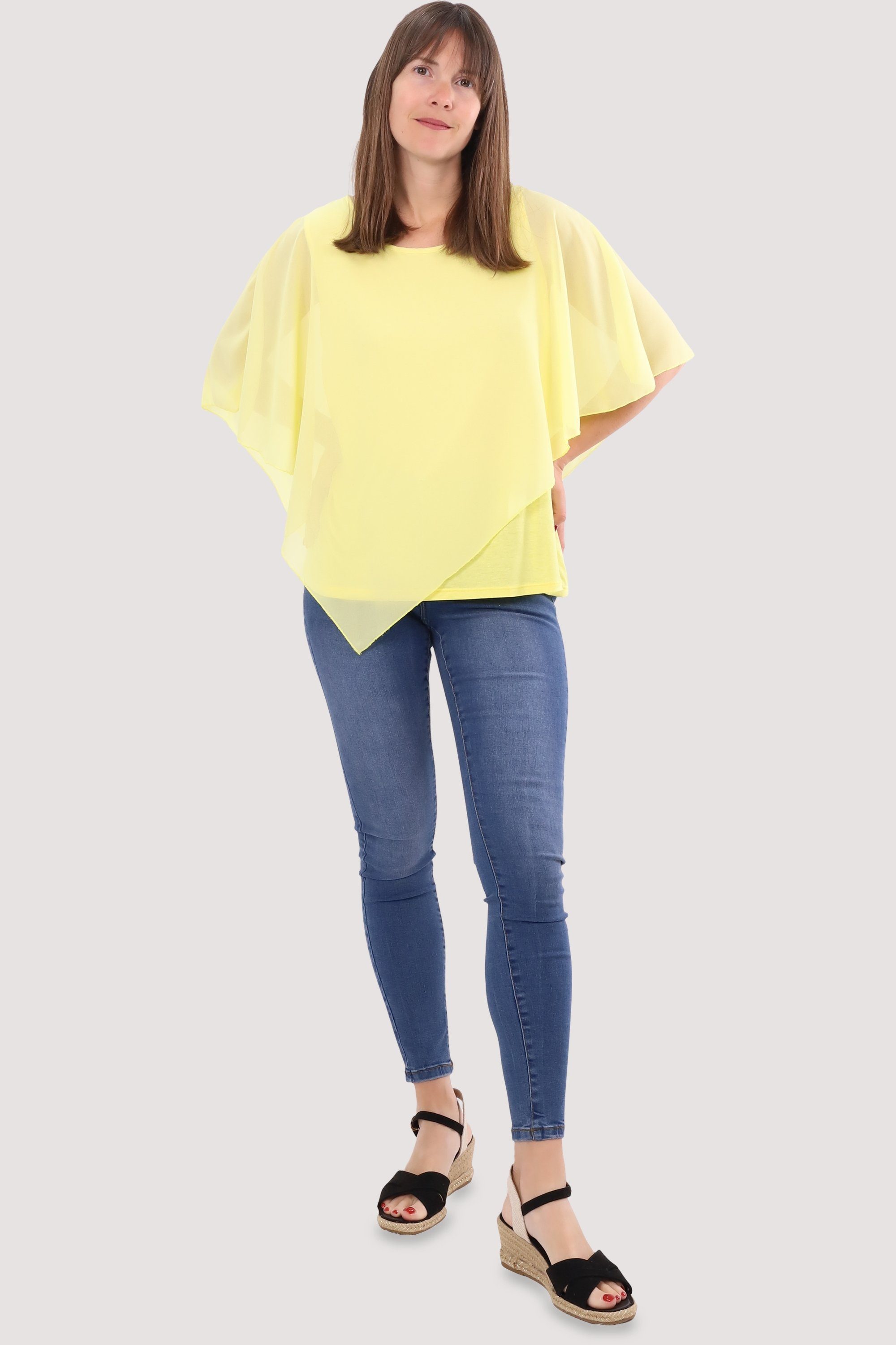 gelb more fashion malito Blusenshirt Chiffonbluse than 10732 geschnitten Schlupfbluse asymmetrisch Einheitsgröße