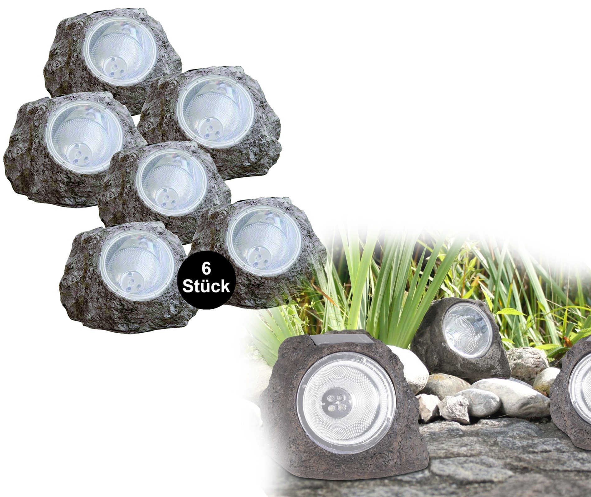 bmf-versand LED Solarleuchte Leuchte Deko Solarlampe 6er Stein Optik Set Garten Außen Solarleuchte