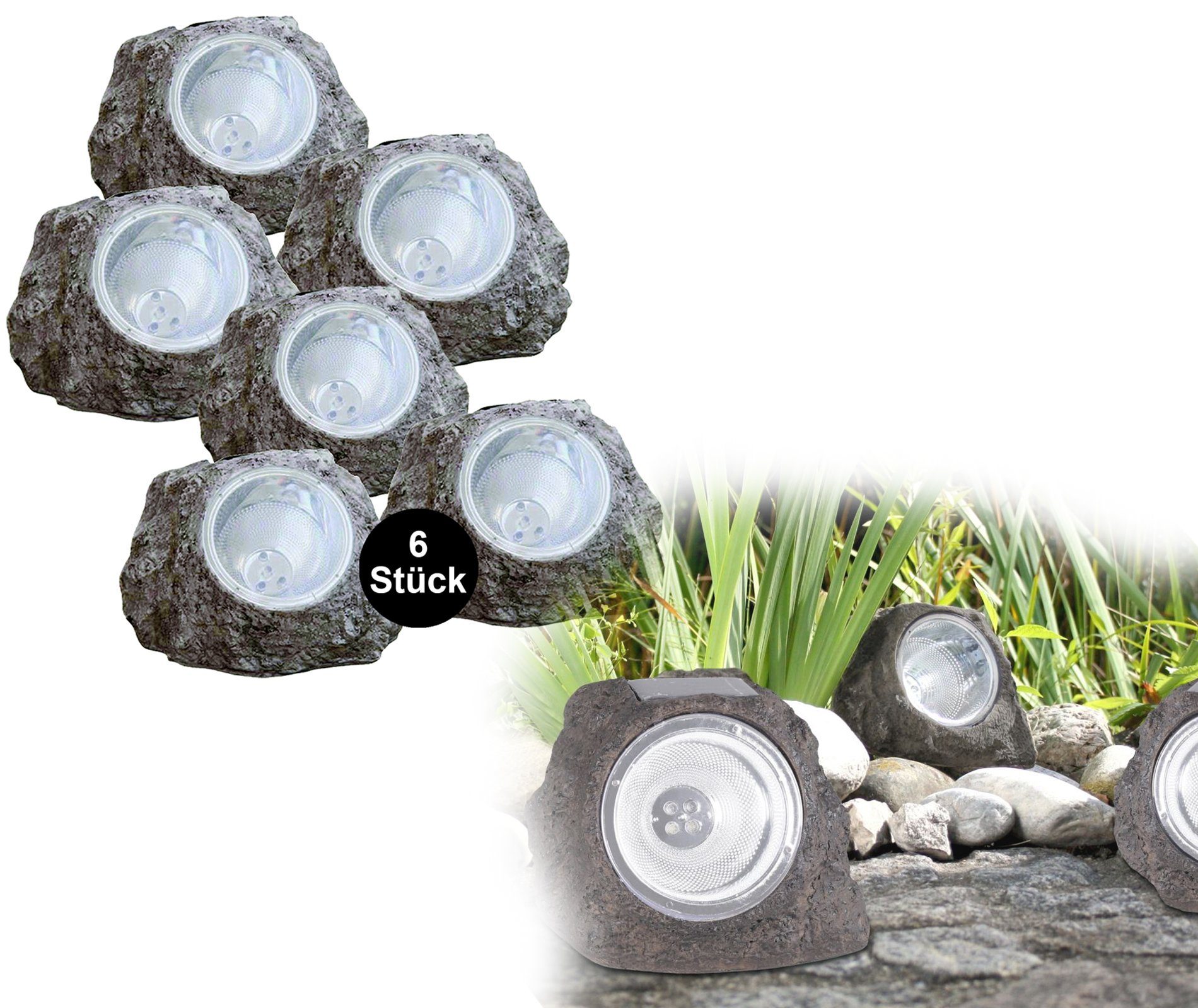 bmf-versand LED Solarleuchte Solarleuchte Garten Stein Optik 6er Set Dekola günstig online kaufen