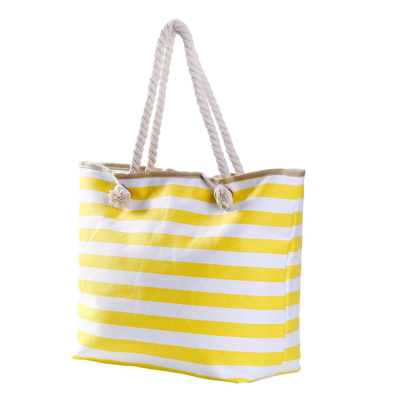 wasserabweisende gelb-weiß inkl. gestreift mit Große Strandtasche, Shopper Strandtasche kleinem DonDon Tasche Beutel (2-tlg), 2 Reißverschluss,