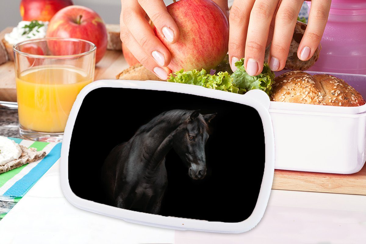 MuchoWow Lunchbox Brotbox Kunststoff, Kinder Tier und Pferd (2-tlg), - Erwachsene, für Jungs weiß Mädchen - für Schwarz, und Brotdose