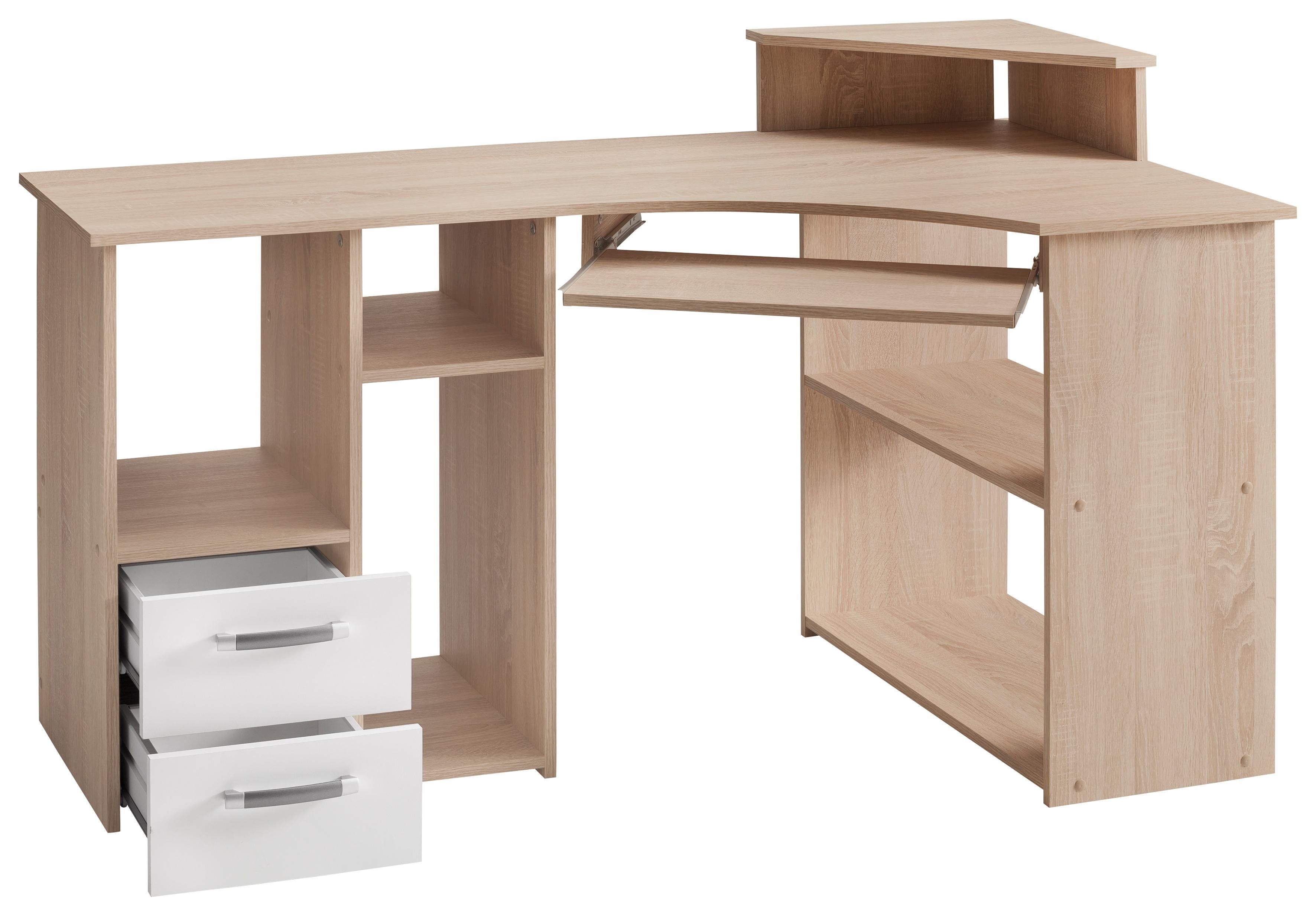 VOGL Möbelfabrik Schreibtisch Sam, Breite und 137 cm, eichefarben Towerfach Tastaturauszug mit