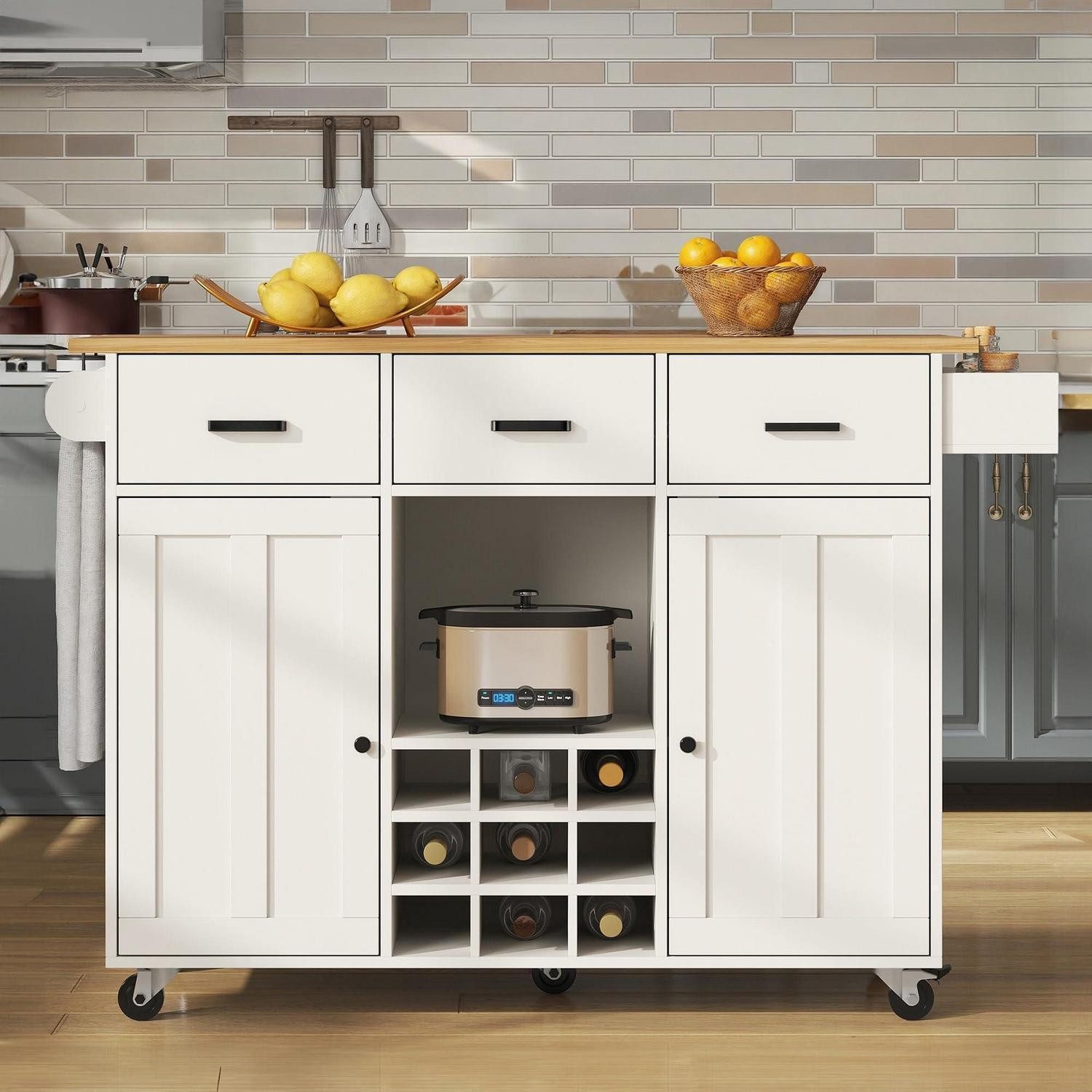Kücheninsel Speisewagen Arbeitsplatte Trennwände Küchenschrank Weiß 124x65x91.5cm