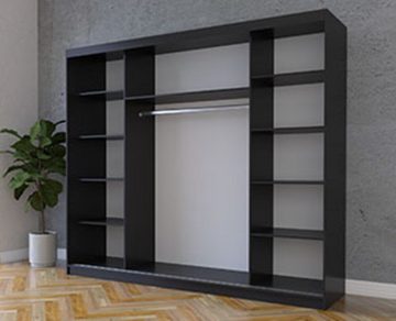 MOEBLO Kleiderschrank ELBA I (Schwebetürenschrank 2-türig Schrank Garderobe Schiebtüren Schlafzimmer, mit Spiegel Kleiderstange und Regale) (BxHxT):250x218x61 cm