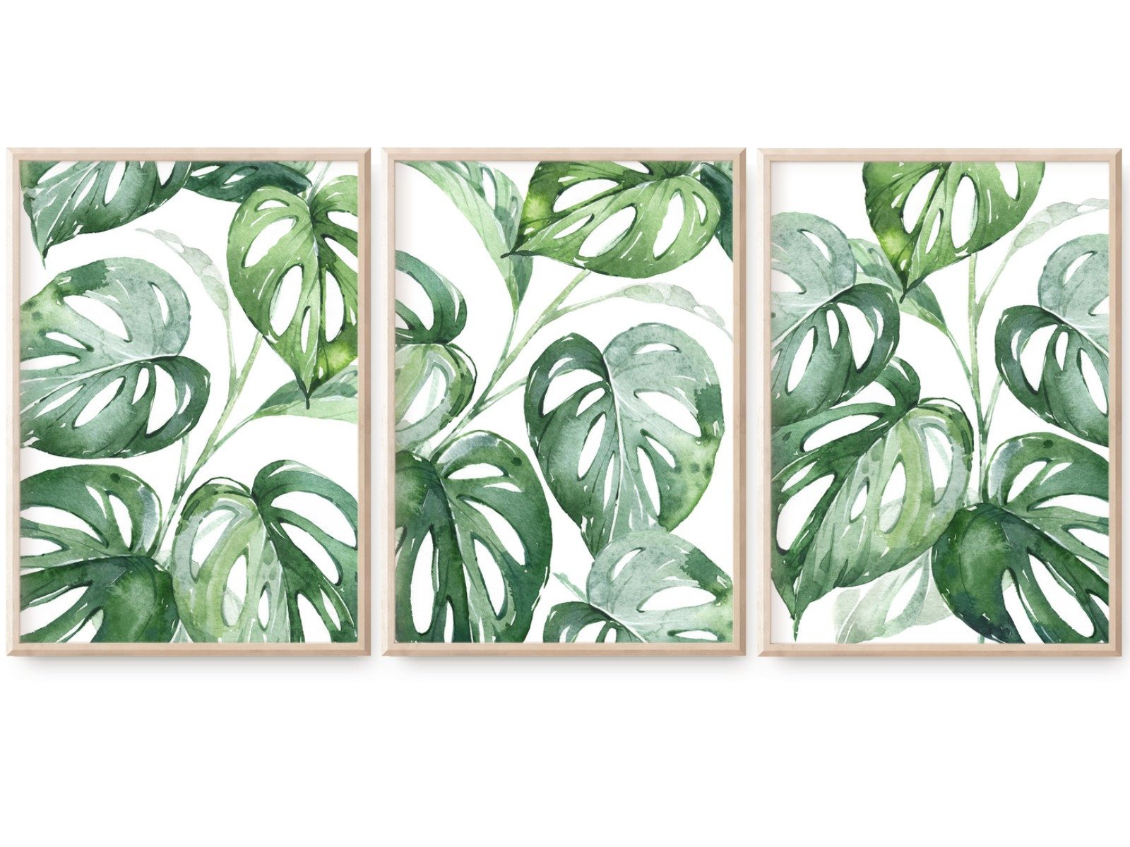 homestyle-accessoires Poster Bilderset MONSTERA GRÜNE BLÄTTER AQUARELLE 3er SET DIN A4 / DIN A3, - OHNE BILDERRAHMEN - Sorgfältige & sichere Verpackung
