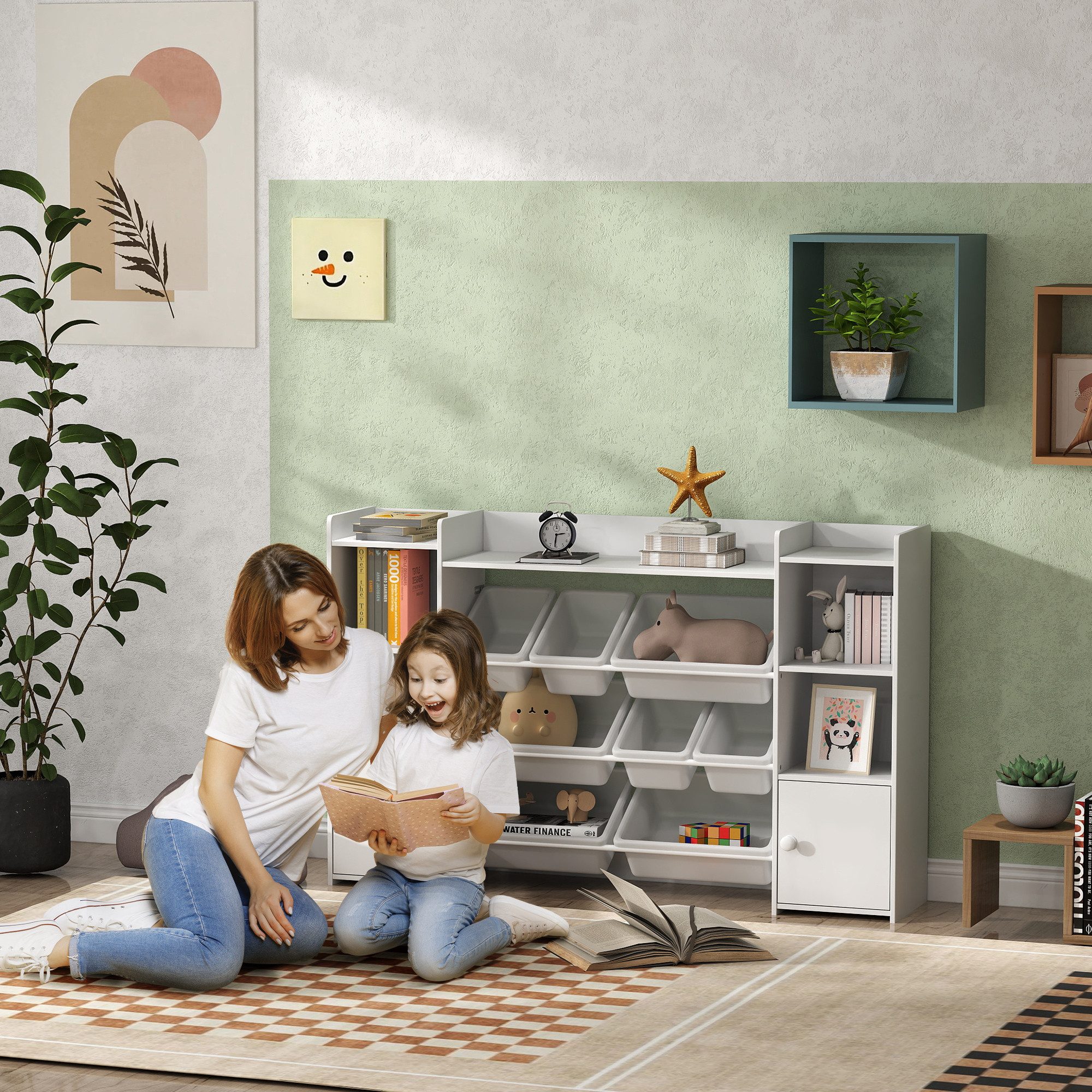 AIYAPLAY Spielzeugtruhe Kinder-Aufbewahrungsregal mit 8 herausnehmbaren günstig online kaufen