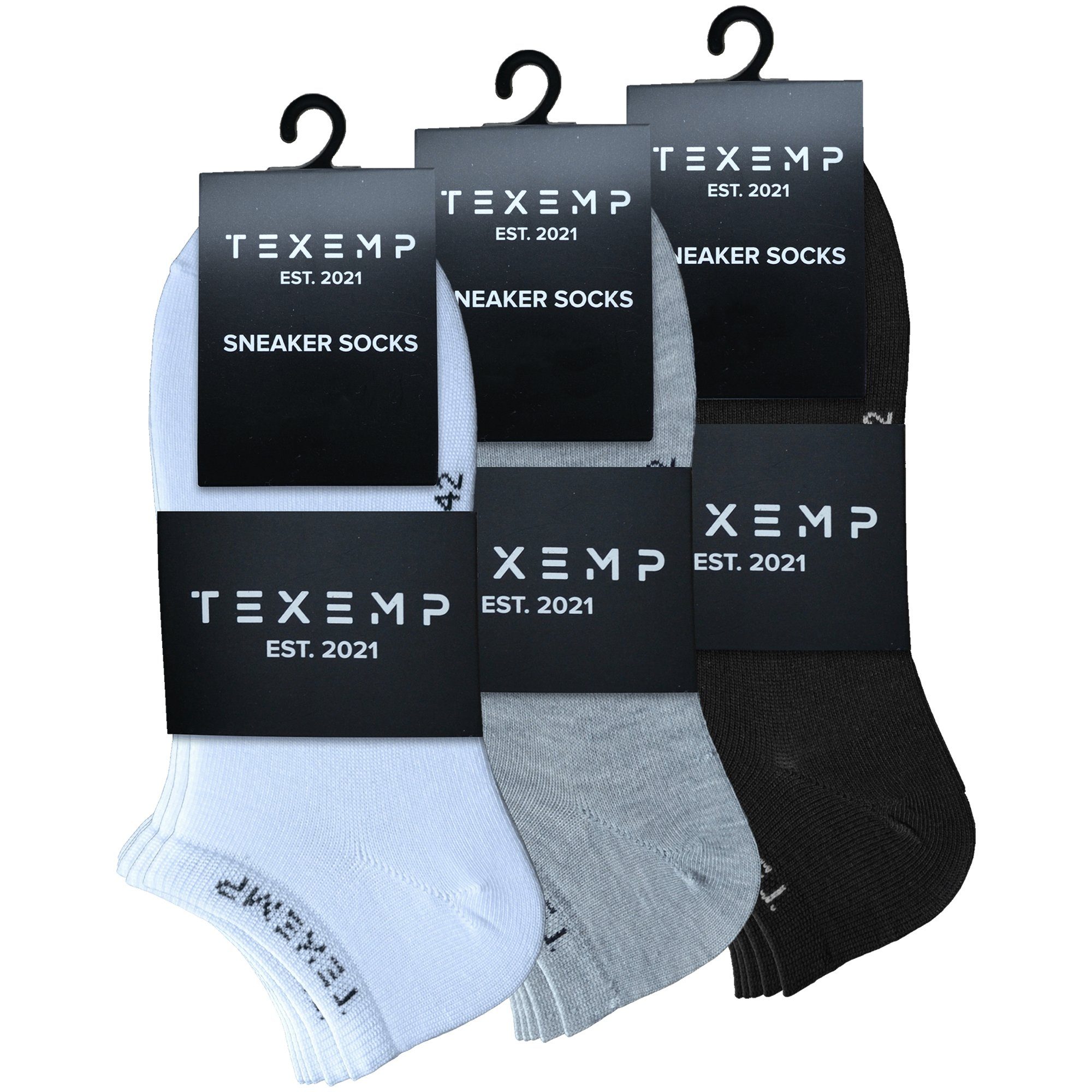 TEXEMP Sneakersocken 15 Paar Snekaer Socken Herren & Damen Baumwolle Sport Freizeit Kurz (Packung, 15-Paar) Langlebig & Robust Schwarz-Weiß-Grau