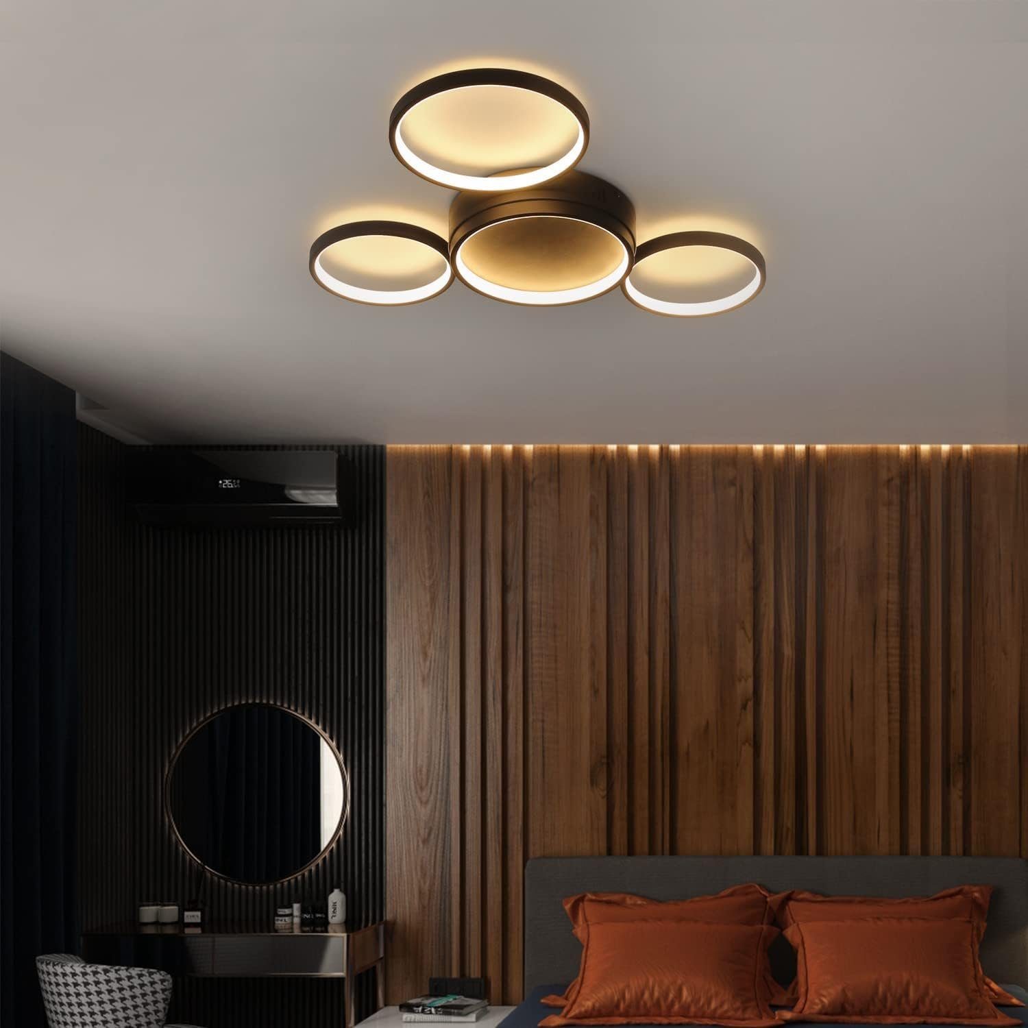 Nettlife LED Deckenleuchte 29W mit Küche Ringe Deckenlampe Dimmbar Schlafzimmer, Warmweiß, Wohnzimmer 4 LED für Fernbedienung, integriert, mit fest Metall