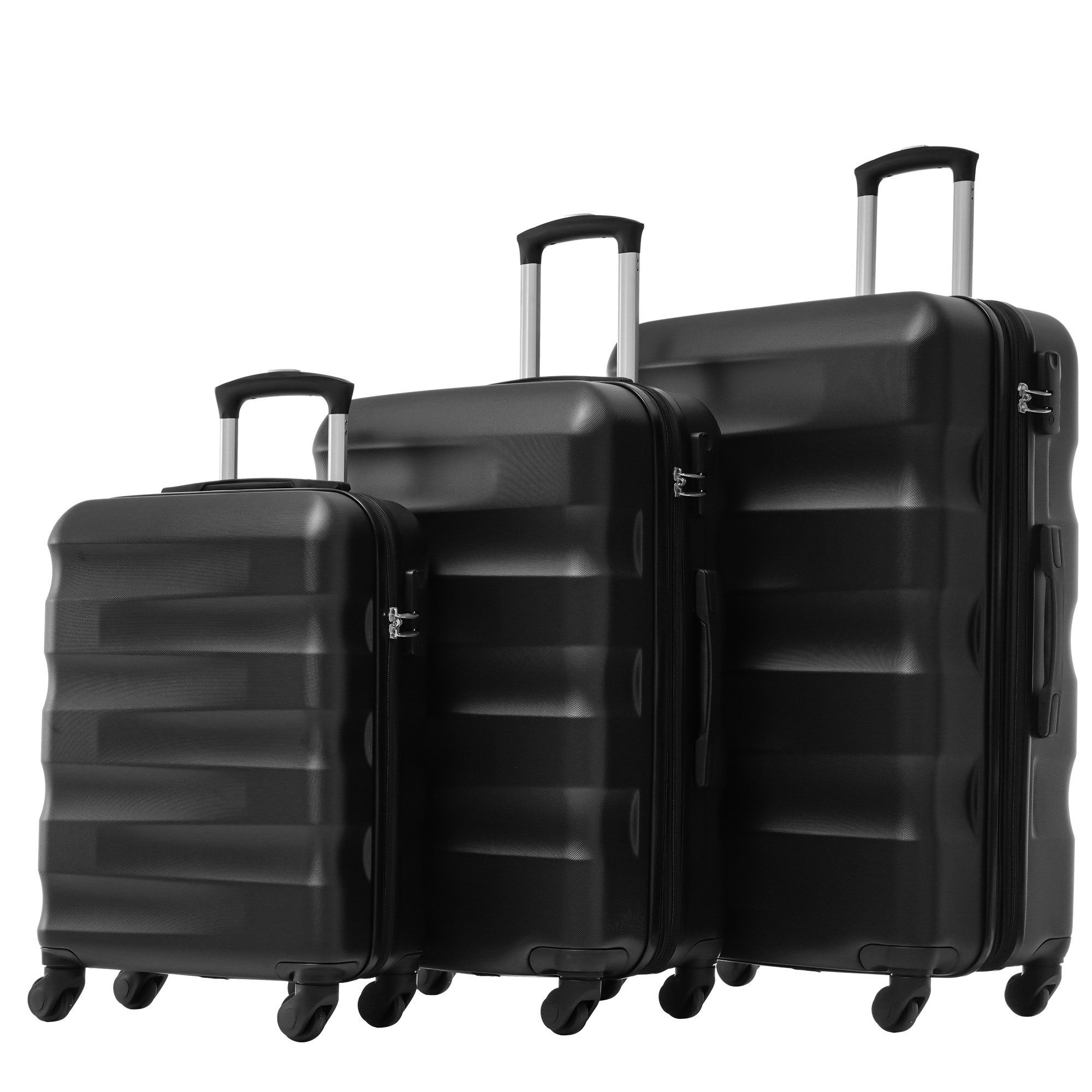 BlingBin Kofferset Hartschalen-Koffer Rollkoffer, 4 Rollen, (set, 3 tlg., TSA Zollschloss), 360° leises Universal-Räder, TSA-Zahlenschloss, Erweiterbar schwarz