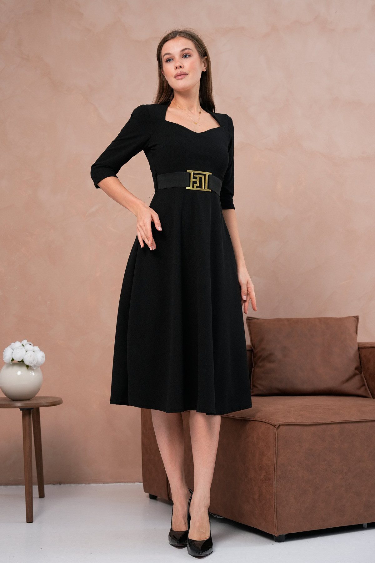 WOMAN VISION Midikleid Midikleid mit Gürtel