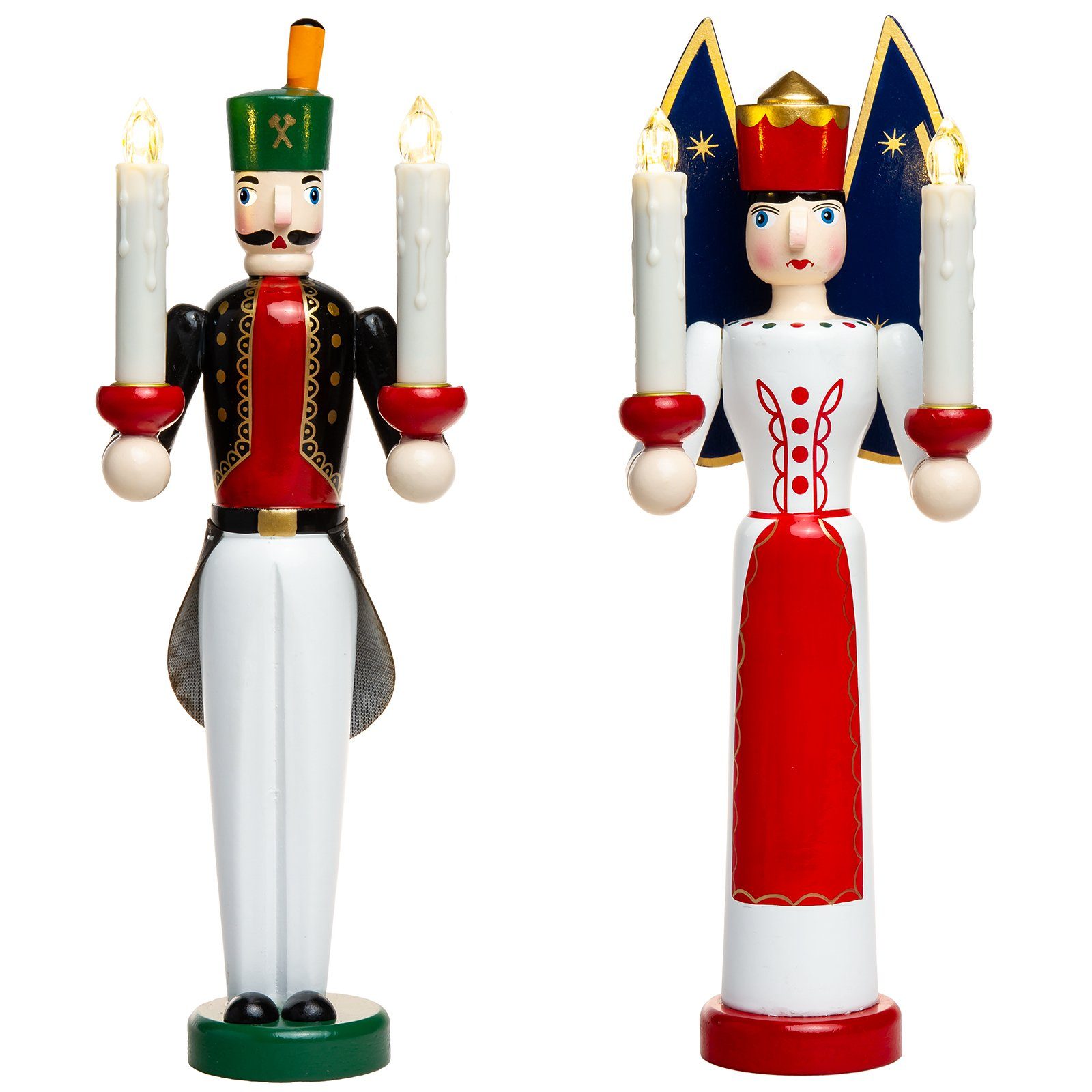 SIKORA Weihnachtsfigur Engel und Bergmann Holz 2er Set LED Kerzen Fernbedienung - EB-A-LED