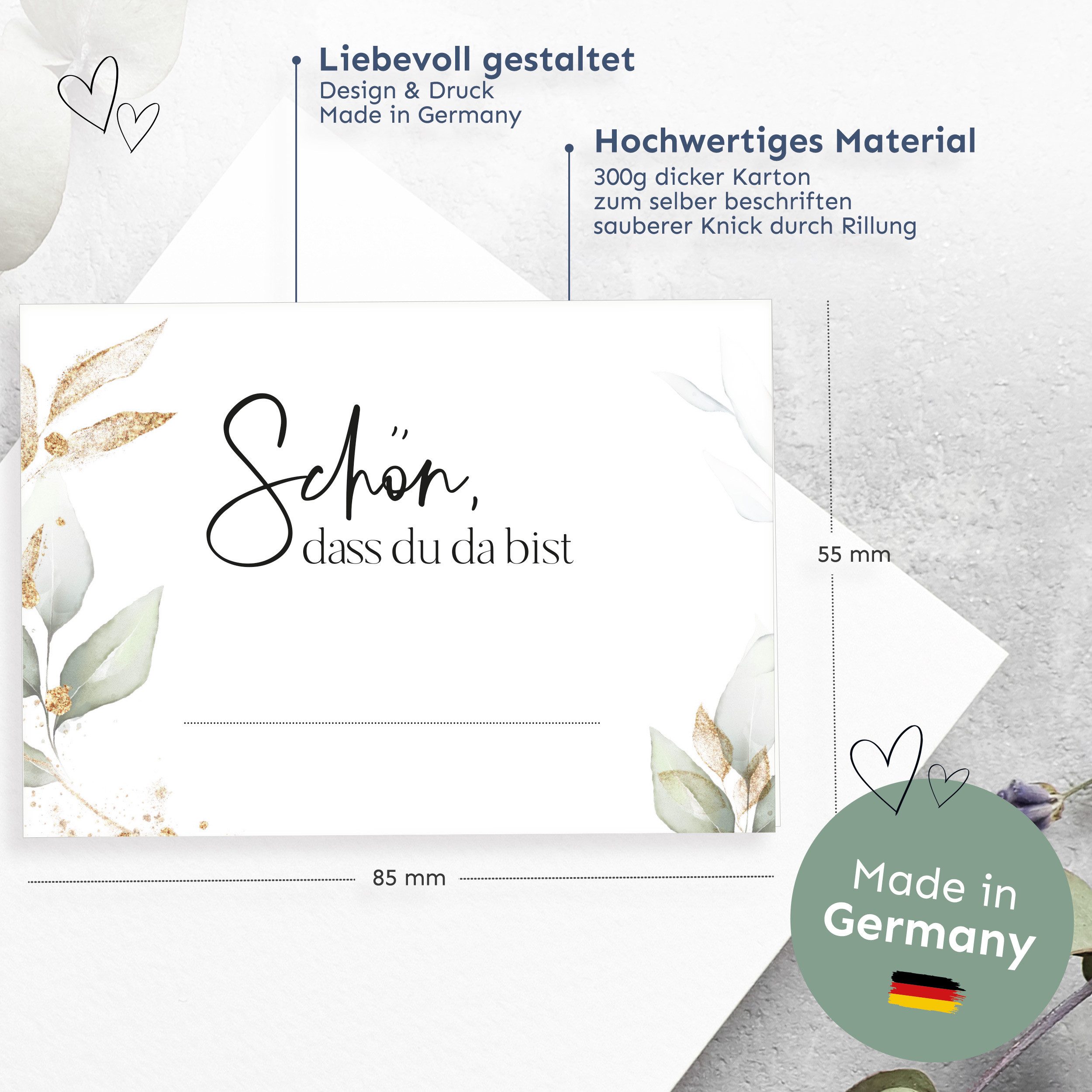 white & ivory Papierdekoration Platzkarte "schön, dass du da bist", 50 Stück, Tischkarten