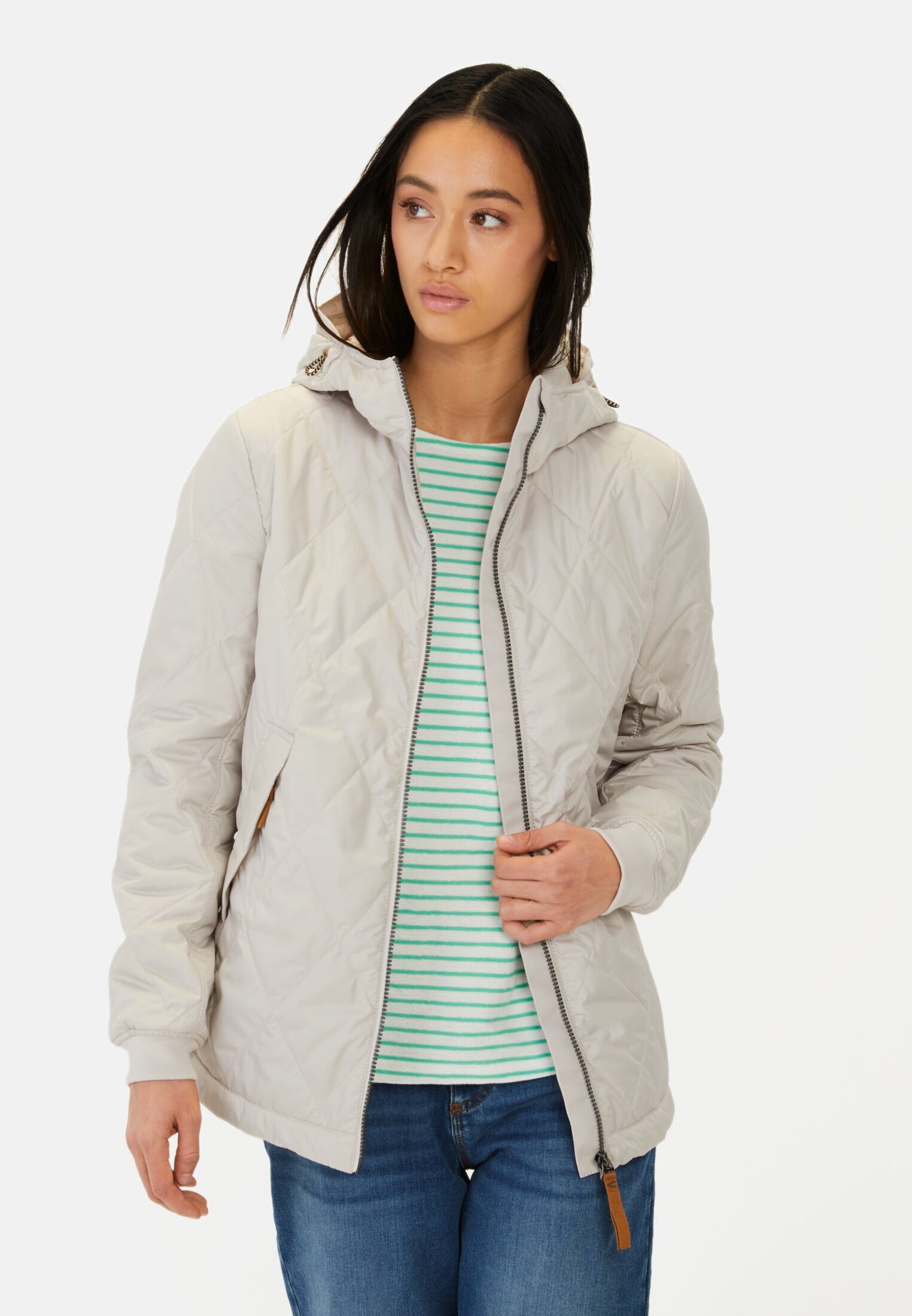 camel active Steppjacke mit Diamant Steppung Langarm Kapuze Markenlabel günstig online kaufen