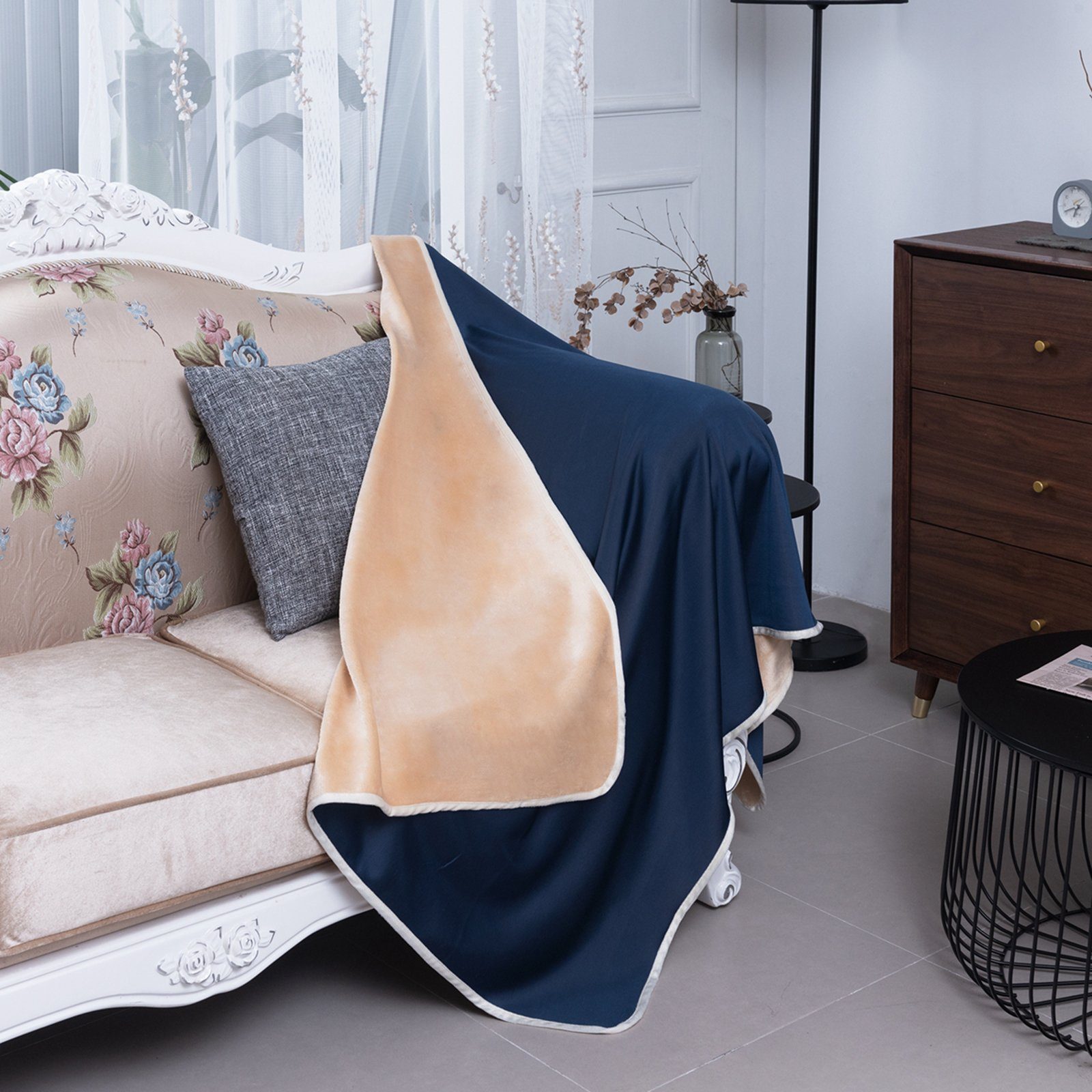 superweiches Sofa-Bettzeug, Sommerdecke doppelseitig, Flanell-Fleece; Baby-Decke für Tagesdecke kühlend, 152x127cm, Rosnek, Marineblau