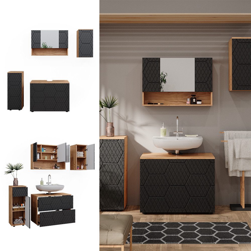 Vicco Badmöbel-Set Irma, Goldkraft Eiche/Anthrazit, 4 günstig online kaufen