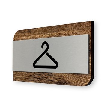 Kreative Feder Hinweisschild "Garderobe" - modernes Business-Schild aus Holz und Alu, für Innenräume; ideal für Büro, Schule, Universität