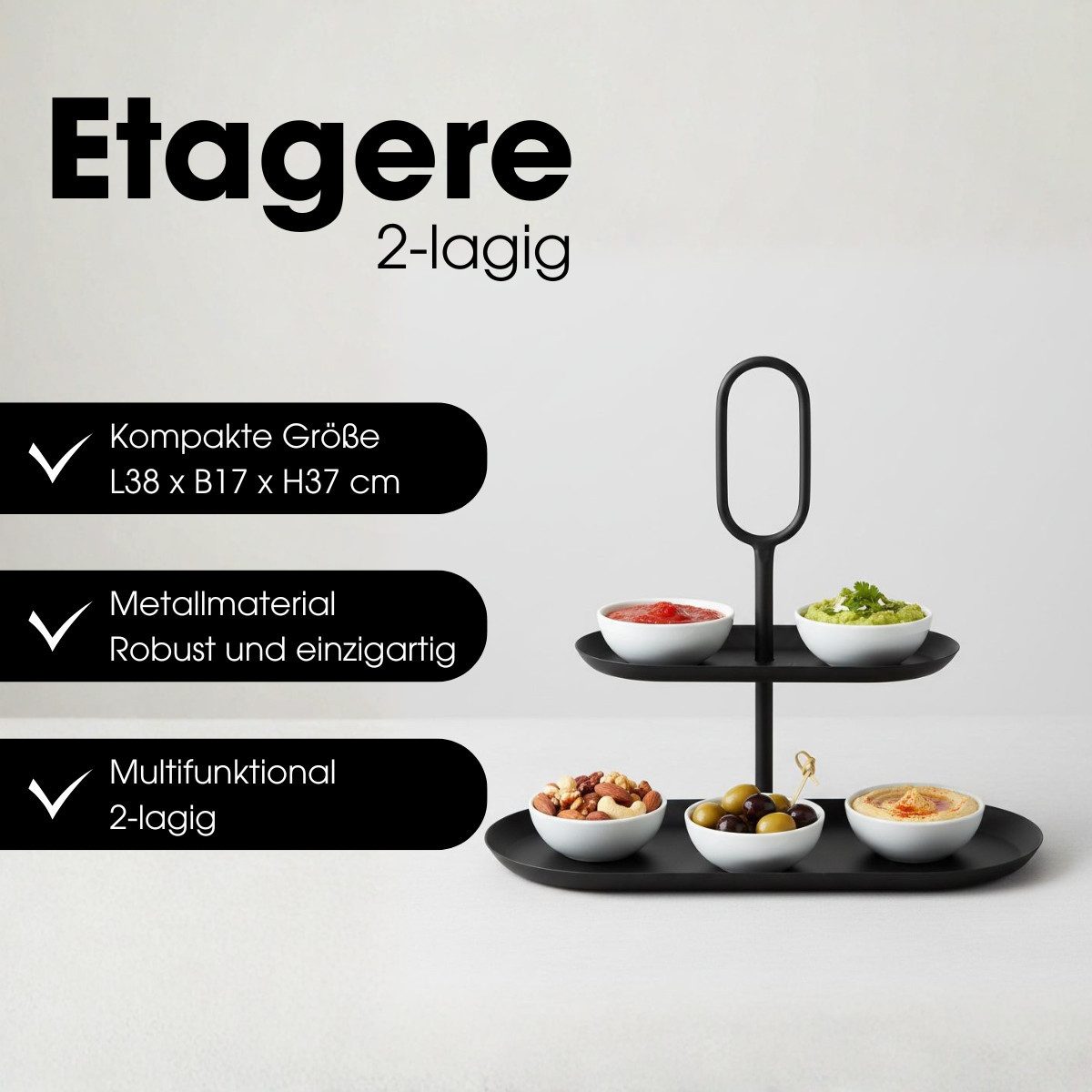 Mica Decorations Dekoetagere Mica Decorations Rama Etagere 2 Etagen 38x17x37cm Schwarz