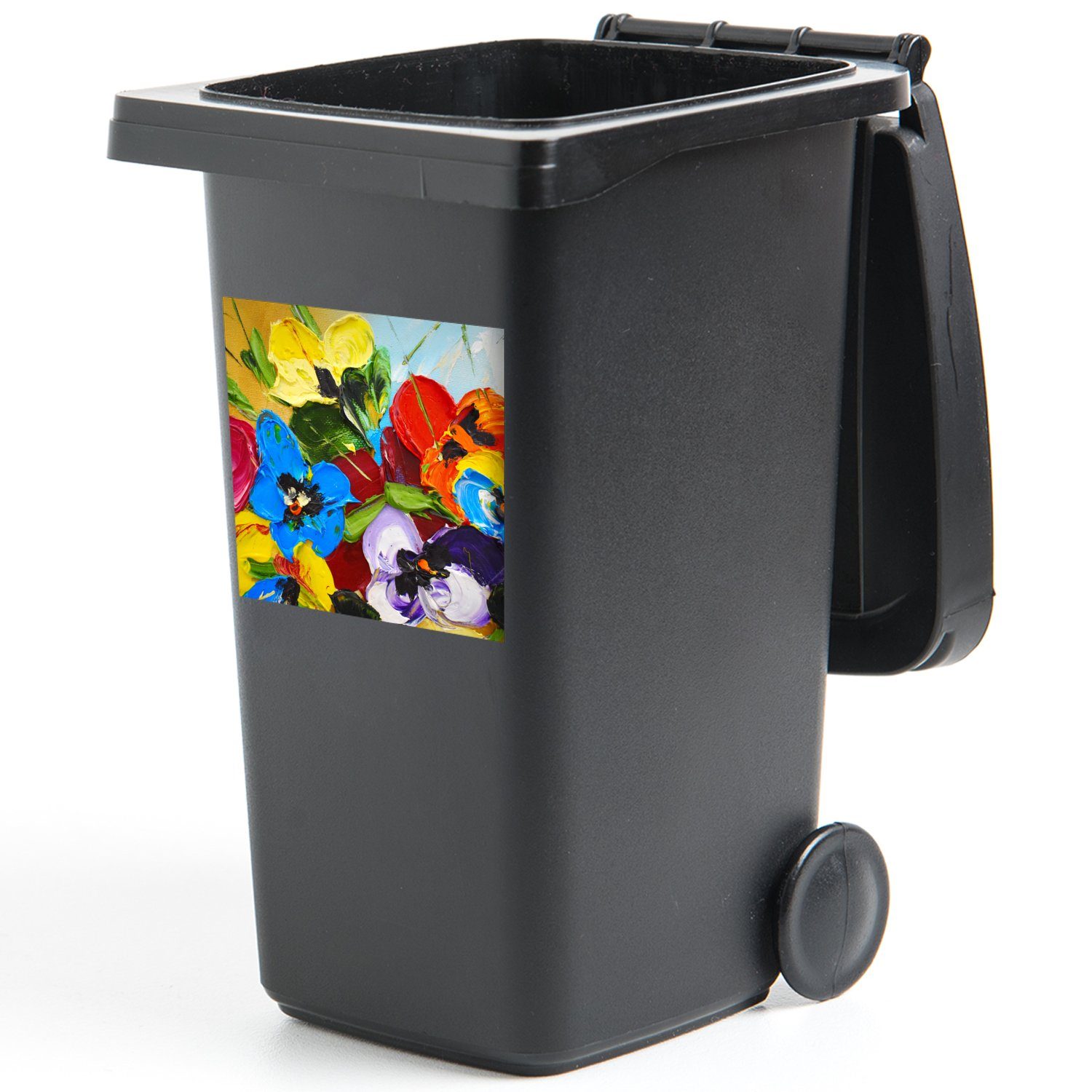 Wandsticker Mülltonne, - St), Sticker, Malerei Container, - Blumen Abfalbehälter Ölfarbe Mülleimer-aufkleber, (1 MuchoWow