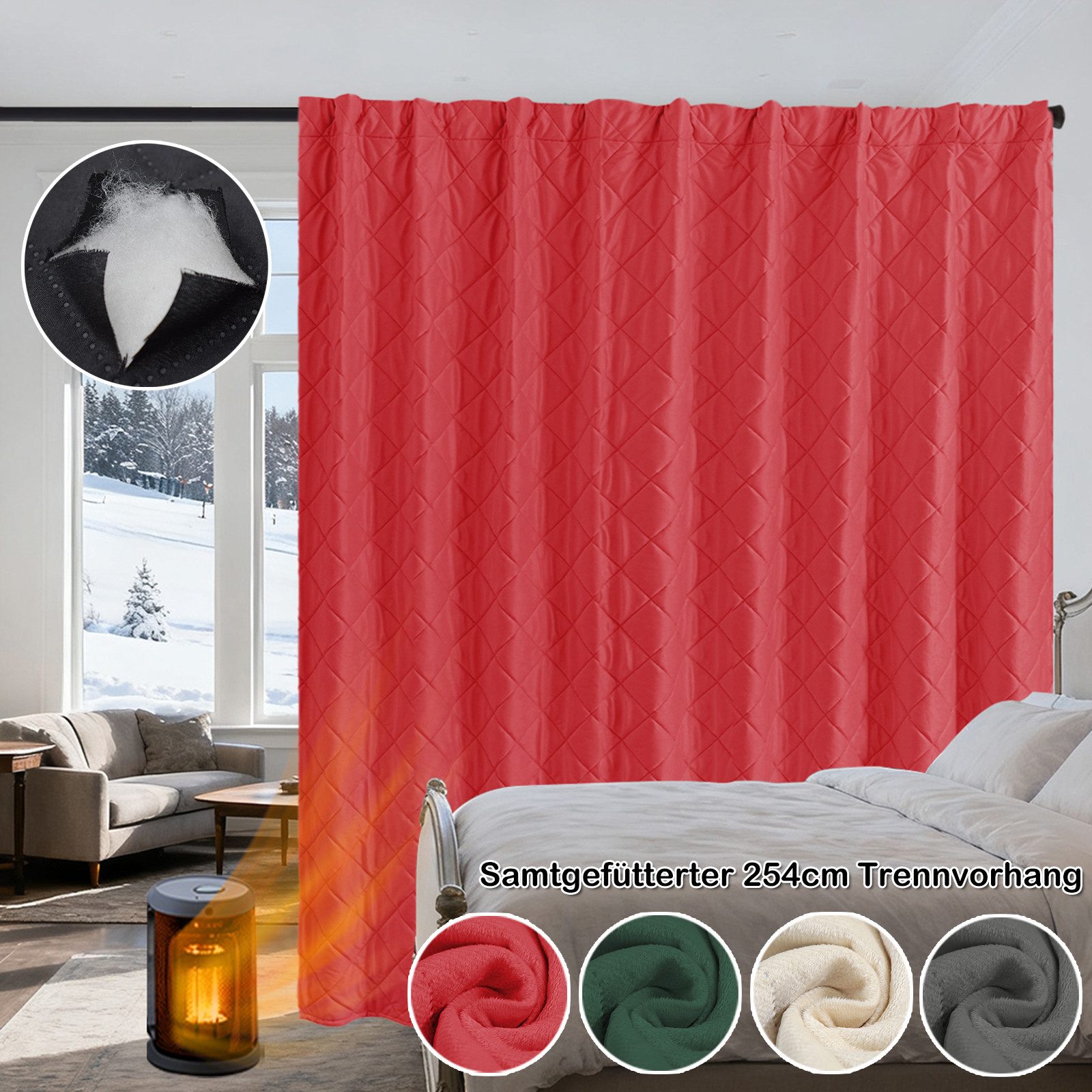 Sunicol Gardine Raumteiler Vorhang, Doppellagige Lärmschutz Verdunkelungsvorhang, Blickdicht Winter Thermovorhänge für Schlafzimmer, Extrabreit
