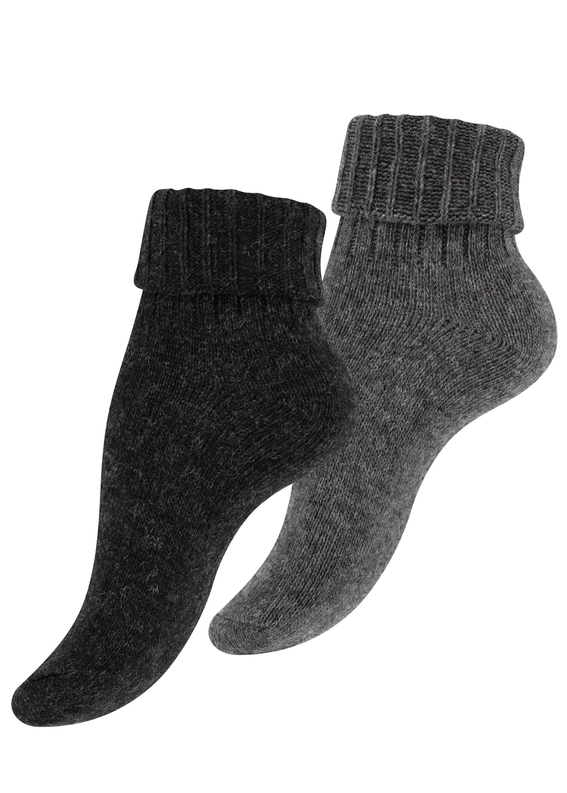 Cotton Prime® Socken Alpaka Socken mit Umschlag (2-Paar) ökologisch gefärbt und vorgewaschen anthrazit/grau