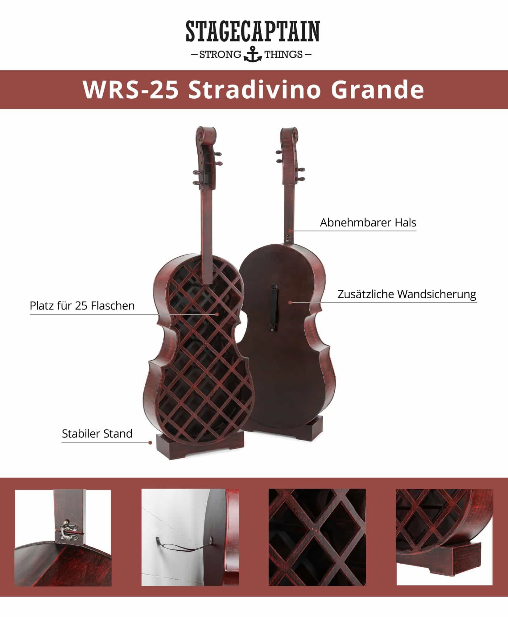Stagecaptain Weinregal WRS-25 Stradivino Grande Wein- & Flaschenregal für 25 Flaschen, Weinständer Holz stehend in Vintage-Optik "Cello" Design