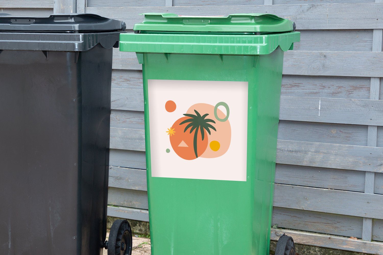 Palme Wandsticker (1 - Formen Sommer Abfalbehälter Container, St), Geometrische Mülleimer-aufkleber, - Mülltonne, MuchoWow Sticker,