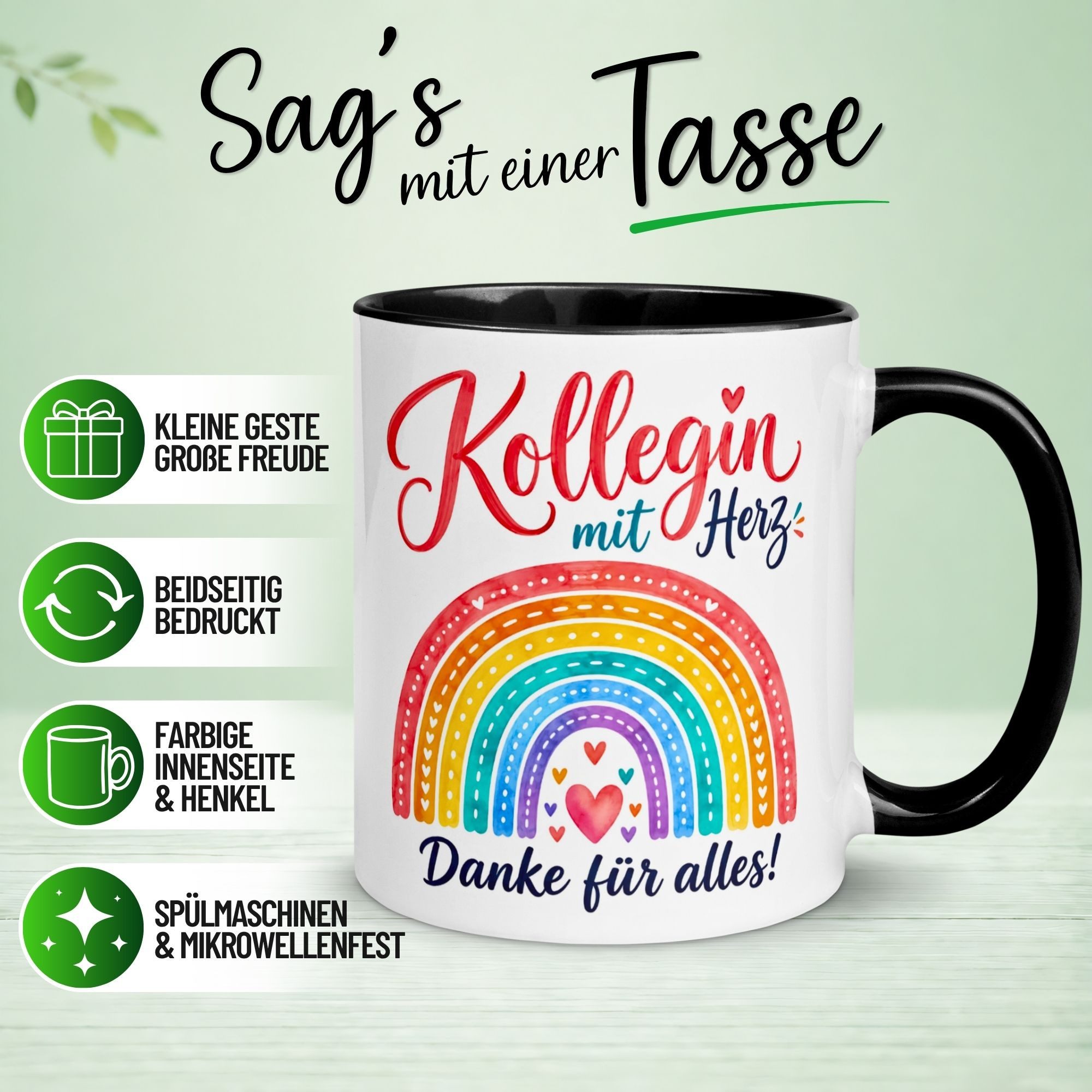 Momentals Tasse Kollegin – „Kollegin mit Herz - Danke für alles“ – Geschenk Abschied, Gratis Versand · Links-&Rechtshänder · Spülmaschinenfest