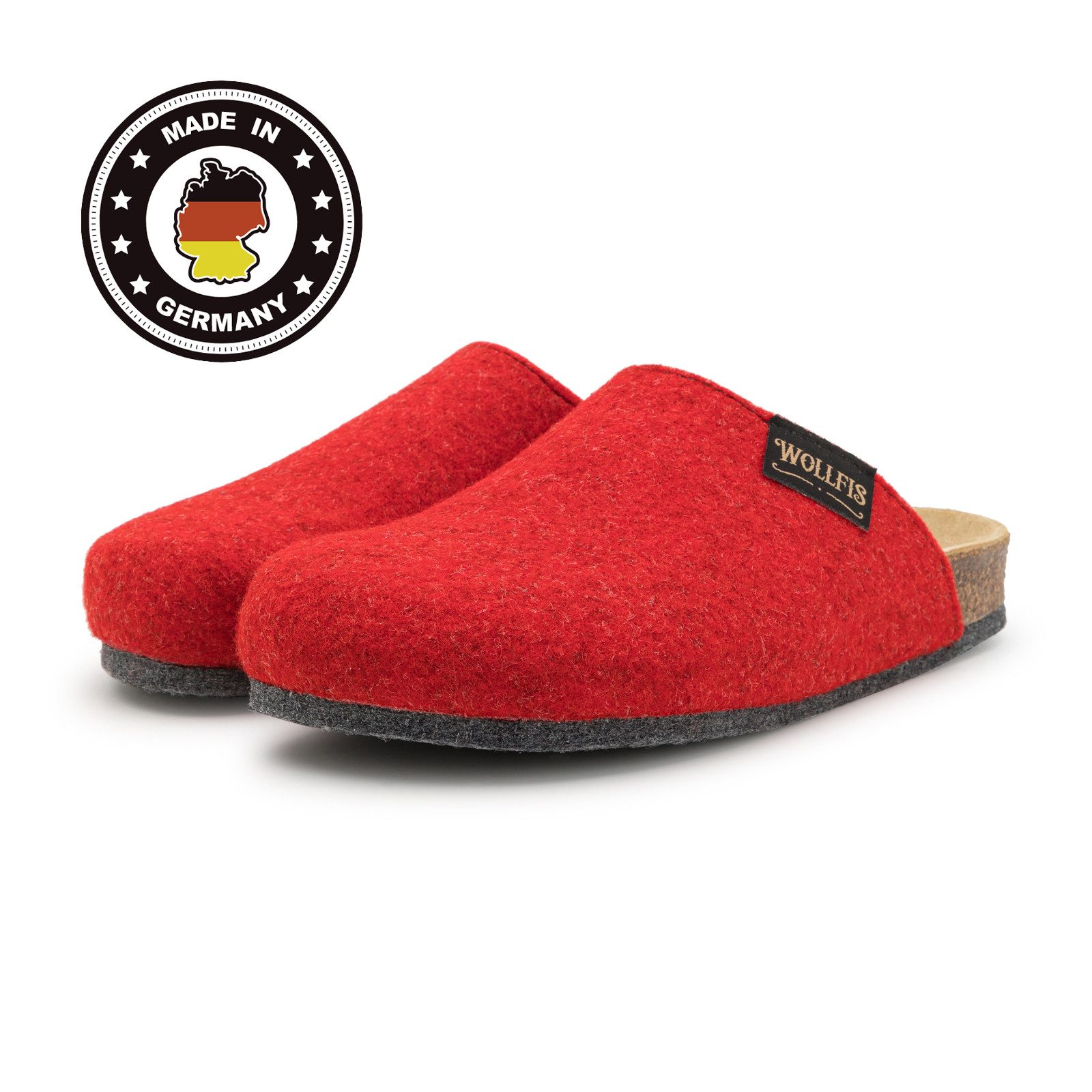 Bio Filzclog mit Korkfußbett ABS-Filzsohle Herren Damen Filz Pantoffel Hausschuh