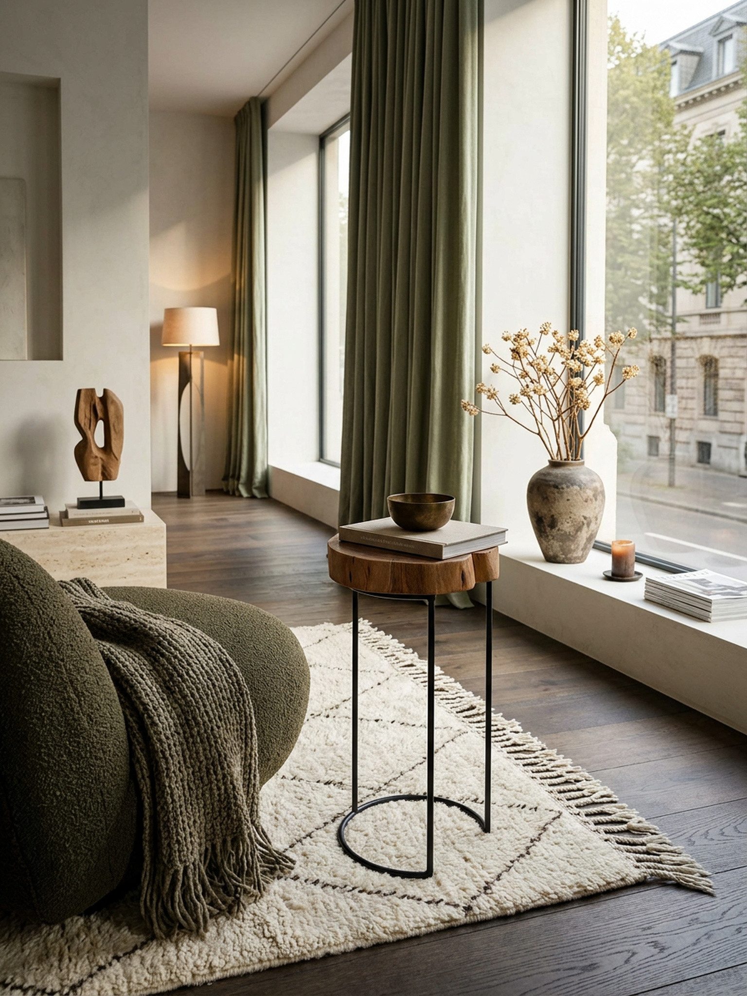 KADIMA DESIGN Beistelltisch Beistelltisch AKOLA Massiv-Holz Akazie Wohnzimmer-Tisch Metallbeine, Landhaus-Stil Baumstamm-Form Echt-Holz Natur