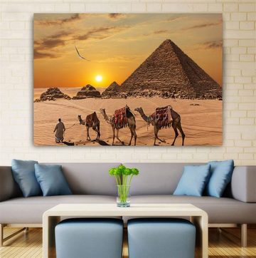 TPFLiving Kunstdruck (OHNE RAHMEN) Poster - Leinwand - Wandbild, Ägyptische Landschaften, Wüste, Pyramiden, Sphinx (Leinwandbild XXL), Farben: Blau, Braun, Beige, Gold, Gelb -Größe: 20x30cm