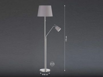 meineWunschleuchte LED Stehlampe, Lesearm, LED wechselbar, Wamweiß, Große Designklassiker Leselampe mit Stoff Lampen-schirm Grau, H: 175cm