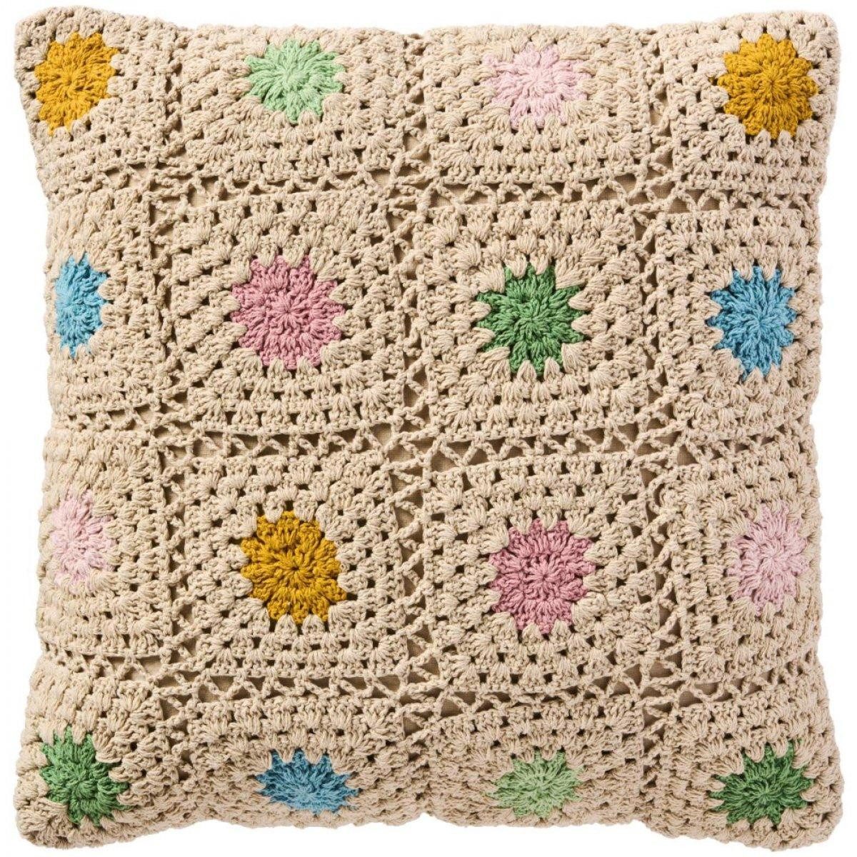 Ib Laursen Kissenhülle Ib Laursen Kissenbezug Natur Blumen Mehrfarbig Gehäkelt (50x50cm)