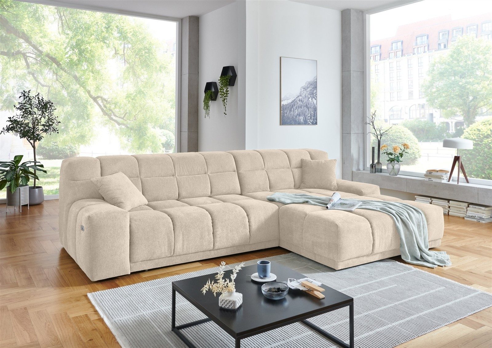 freiraum Polstergarnitur Polstergarnitur >Lomyl< Motor-Sitztiefenverstellung in verschiedenen, Motor-Sitztiefenverstellung, Aragon 03 beige - 309x82x196cm (BxHxT)