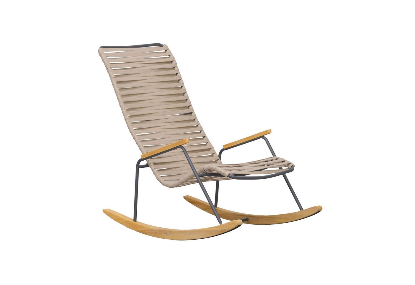 Liadomo Gartenlounge-Sessel Atina Schaukelstuhl, Schaukelsessel für Balkon, Garten, Terrasse (Outdoor-Sessel), Teakholz-Armlehnen & -Kufen, Rope mit Edelstahl-Gestell