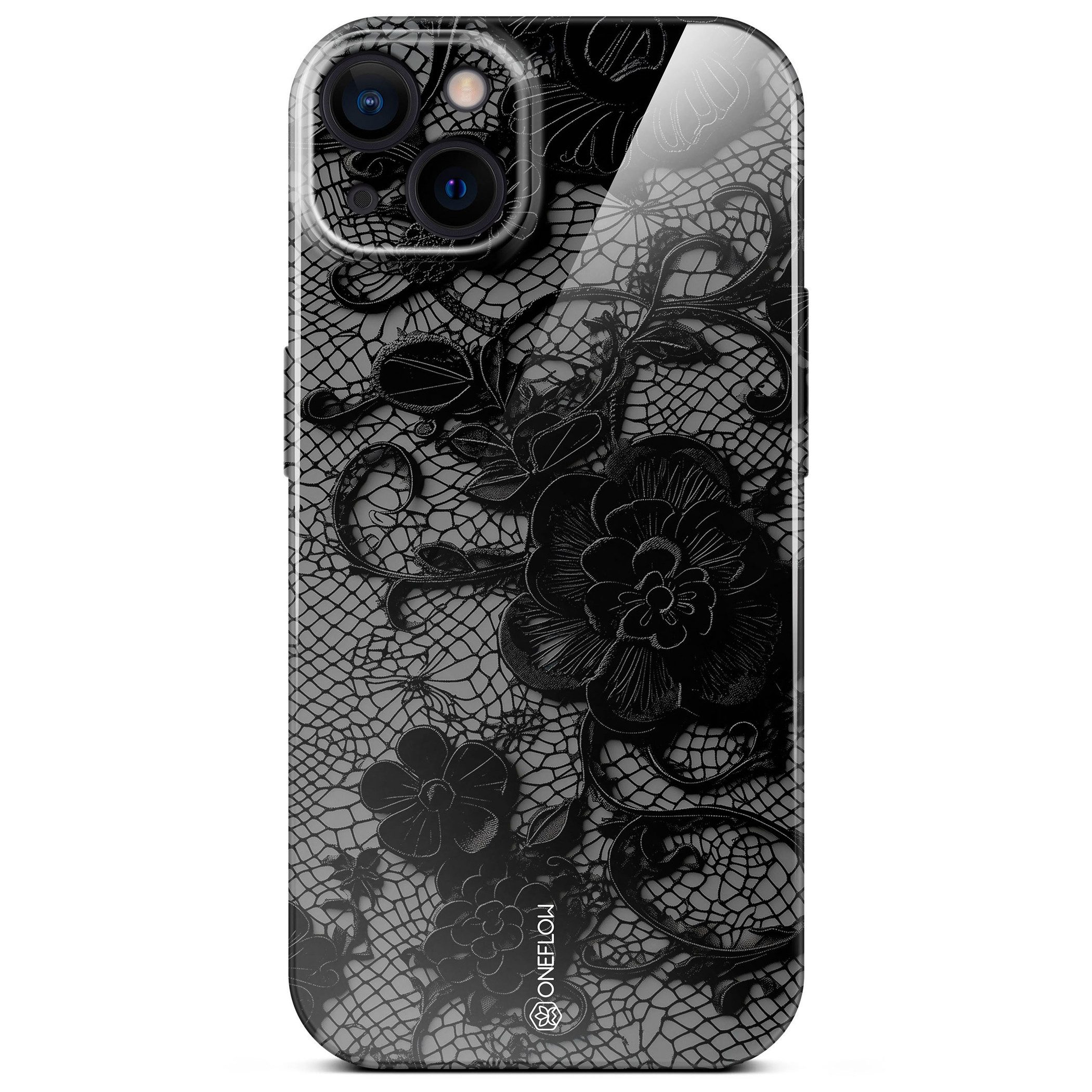ONEFLOW Handyhülle für iPhone 15 Splash Cover Lace Spitze Schwarz 6,1 Zoll, Hülle mit Design Muster Designer Case Kameraschutz Handy Schutzhülle