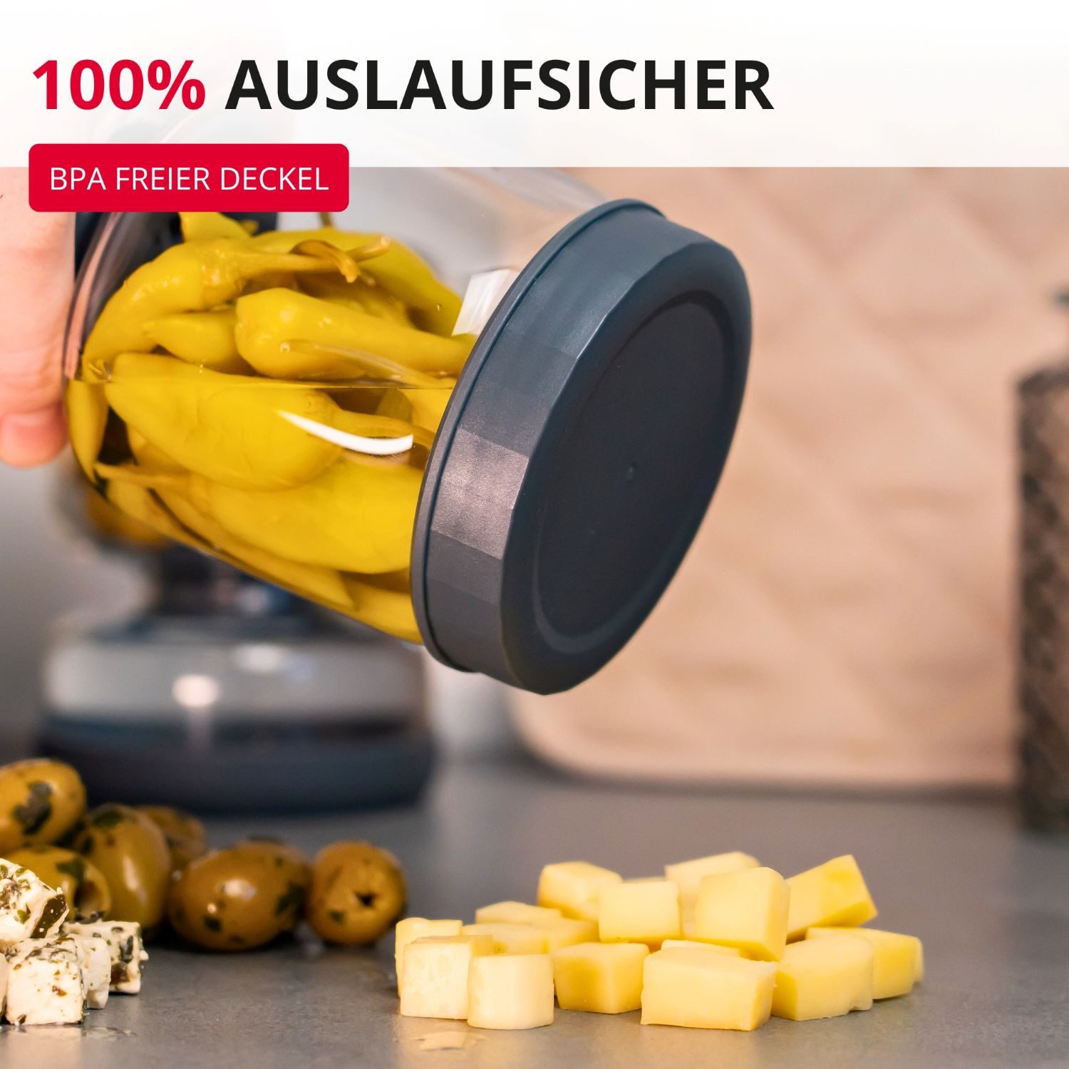 WESTMARK Küchensieb Abtropfglas 1 Stk – Einlegeglas, zum Abtropfen und Servieren, 750 ml, Borosilikat Glas, Silikon, PP