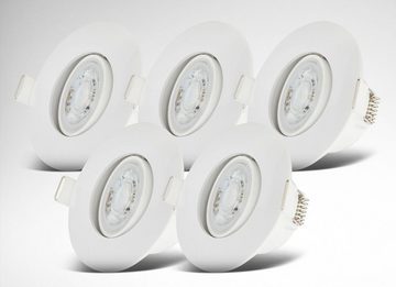B.K.Licht LED Einbauleuchte BK_EL1573 LED Einbauleuchten IP65 5er-Set Kunststoff Weiß, LED fest integriert, Warmweiß, Dimmbar inkl. 5 x LED-Platine 4,9W 480lm 3.000K