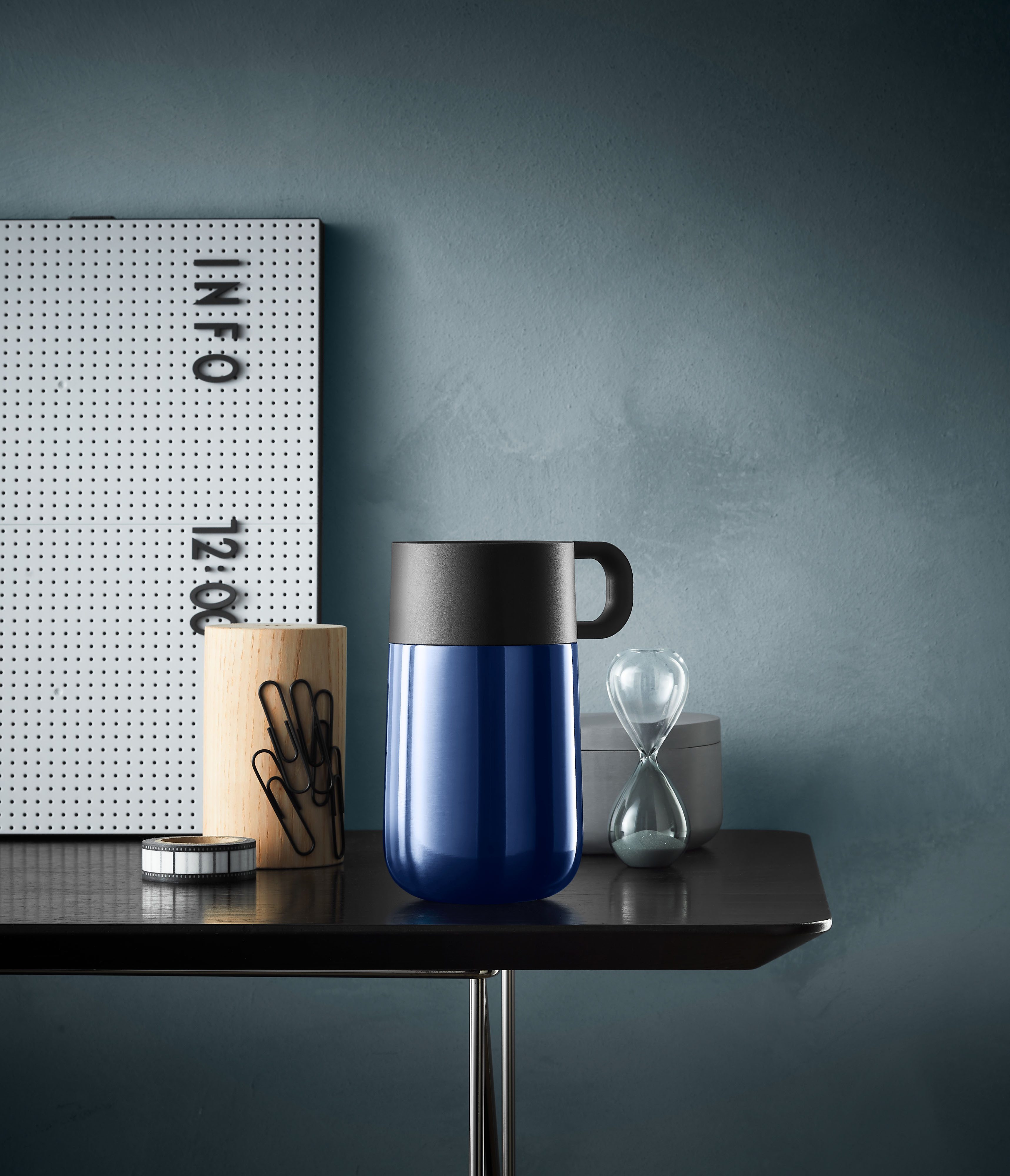 WMF Thermobecher Impulse Travel Mug, Cromargan® Edelstahl Rostfrei 18/10, Silikon, doppelwandiger Edelstahl, geringe Höhe, 360°-Trinköffnung