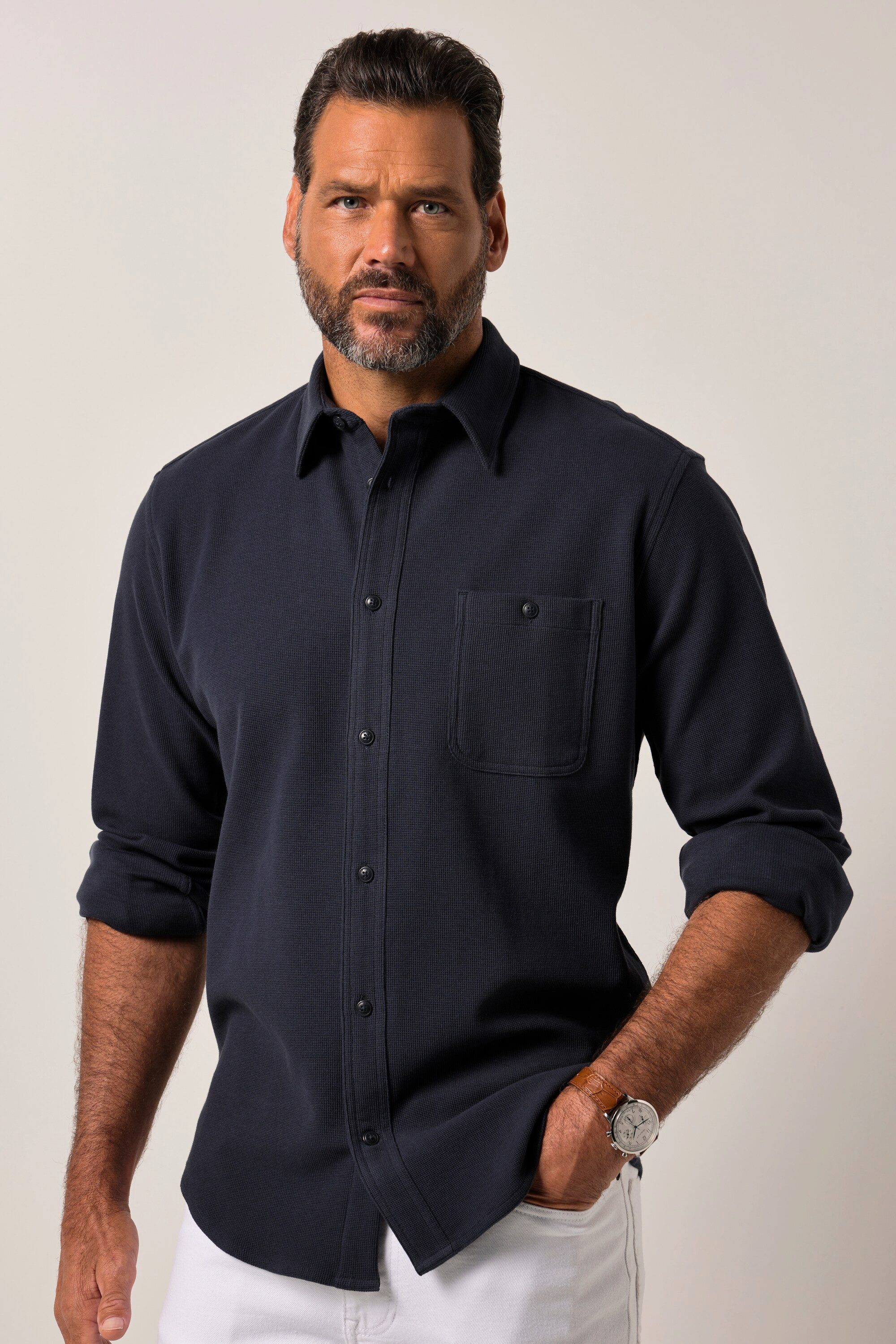 Businesshemd Piqué-Hemd Langarm Kentkragen Modern Fit