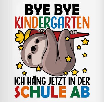 Shirtracer Tasse Bye Bye Kindergarten ich hänge jetzt in der Schule ab mit Faultier - s, Keramik, Einschulung Geschenk Tasse