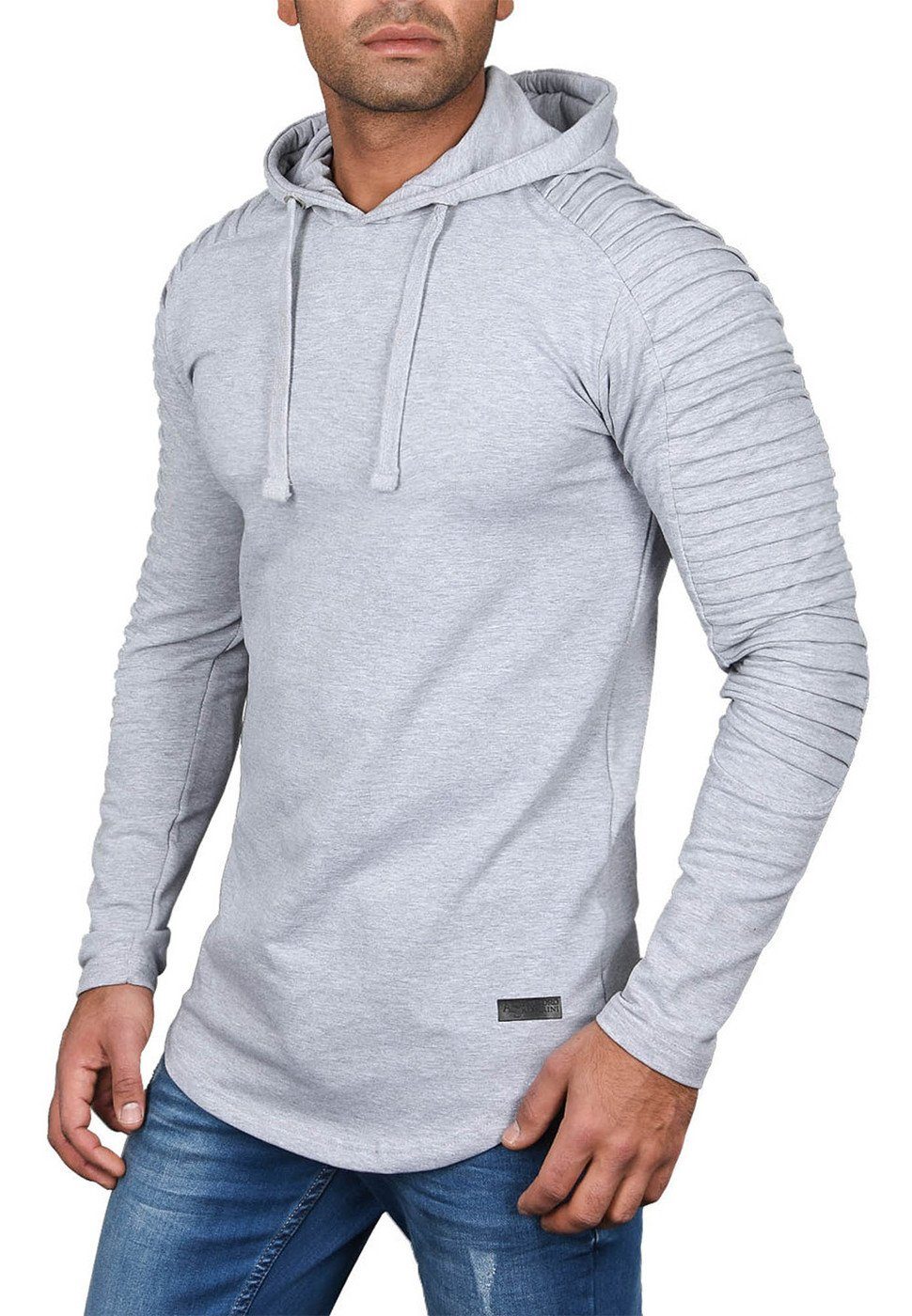 Alessandro Salvarini Hoodie Herren Longsleeve Oversize – Biker Look mit Kapuze Langarm Hoodie mit Stretch und Stepp-Einsätzen