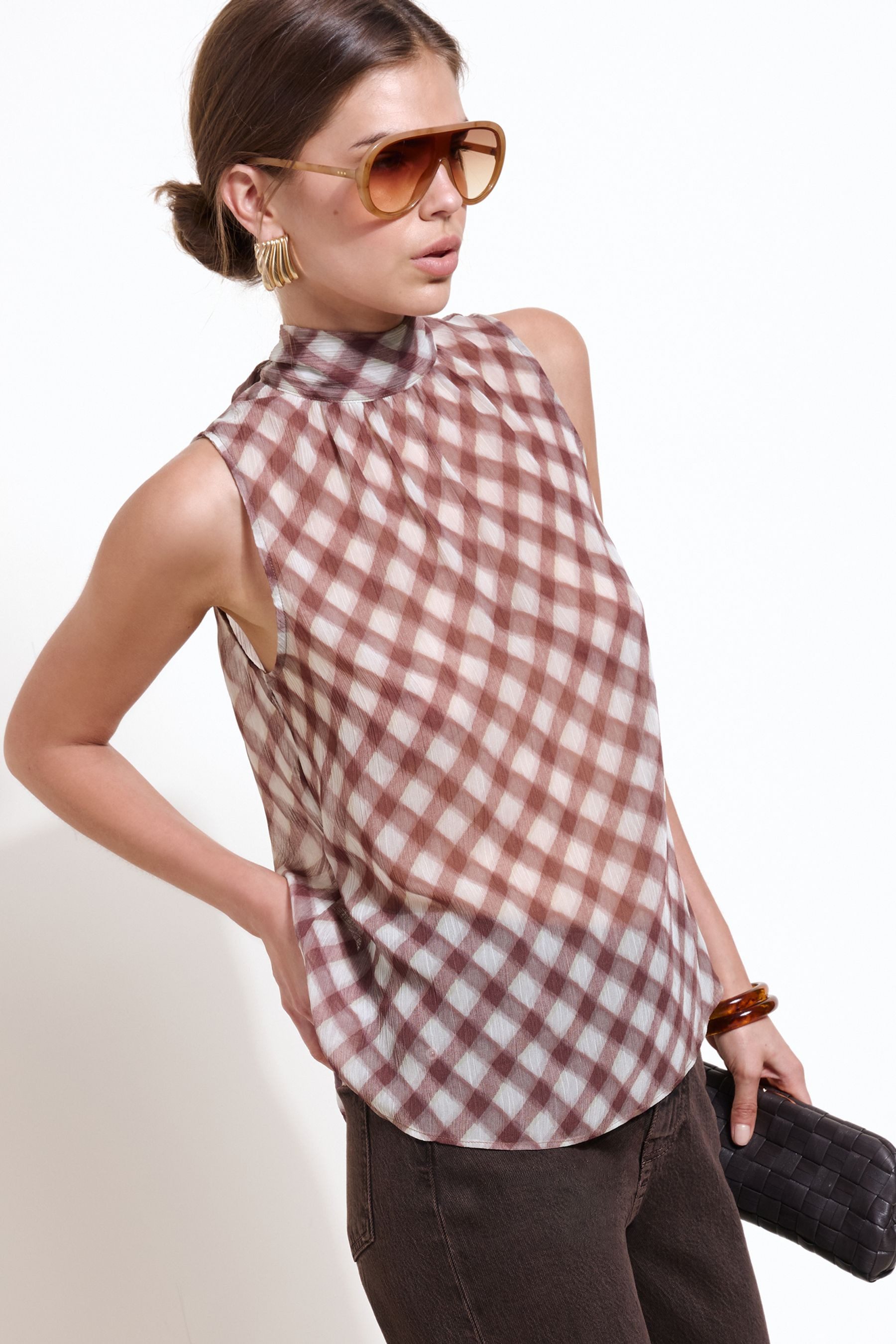 Friends Like These Trägertop Friends Like These Transparente Stehkragen-Bluse (1-tlg)
