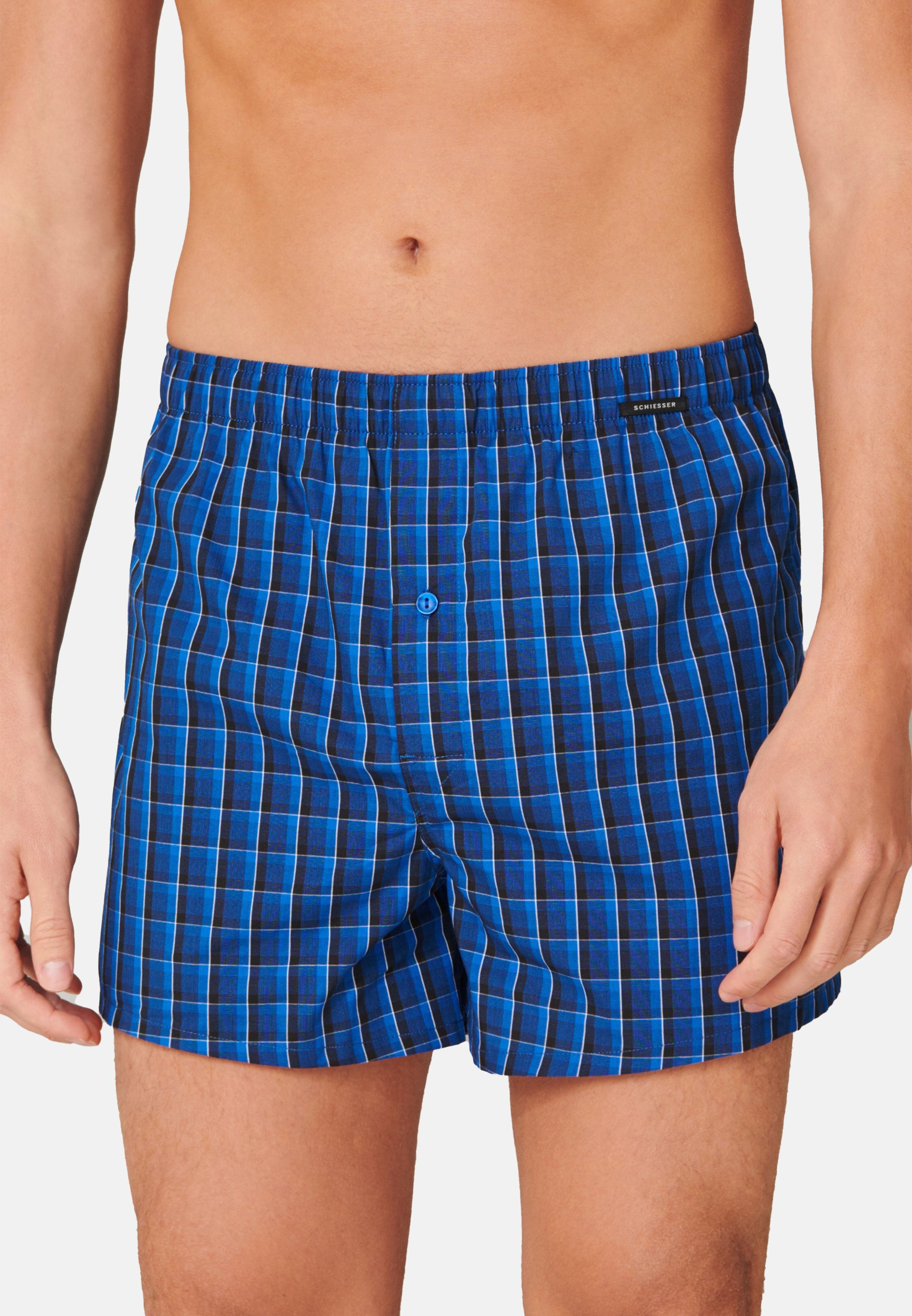 Schiesser Boxershorts 2er Eingriff (Spar-Set, - 2-St) Boxershorts Eingriff Web mit Blue Knopf - Mit Pack Royal Baumwolle 