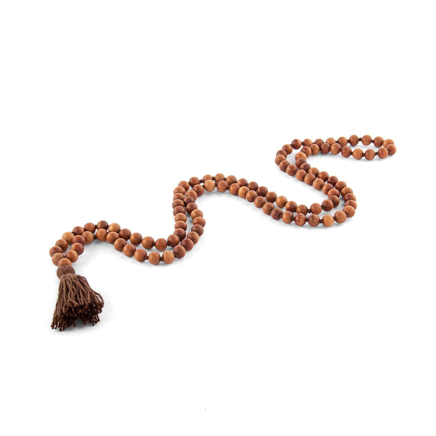 bodhi Perlenkette Mala Yoga Kette mit Sandelholz-Duft, farbige Quaste, 108 Perlen braun – Bild 3 von 5