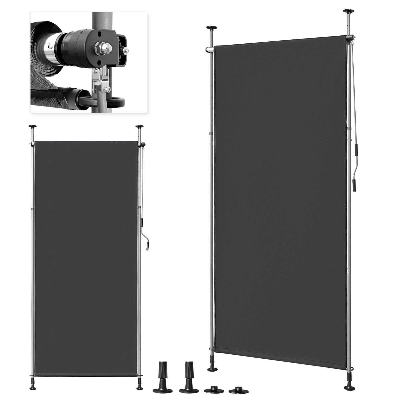 LALAHO Senkrechtmarkise Klemmmarkise Außen Balkon Sonnenschutz Klemm-Markisen Sichtschutzrollo Terrasse Garten Wetterfest mit Handkurbel