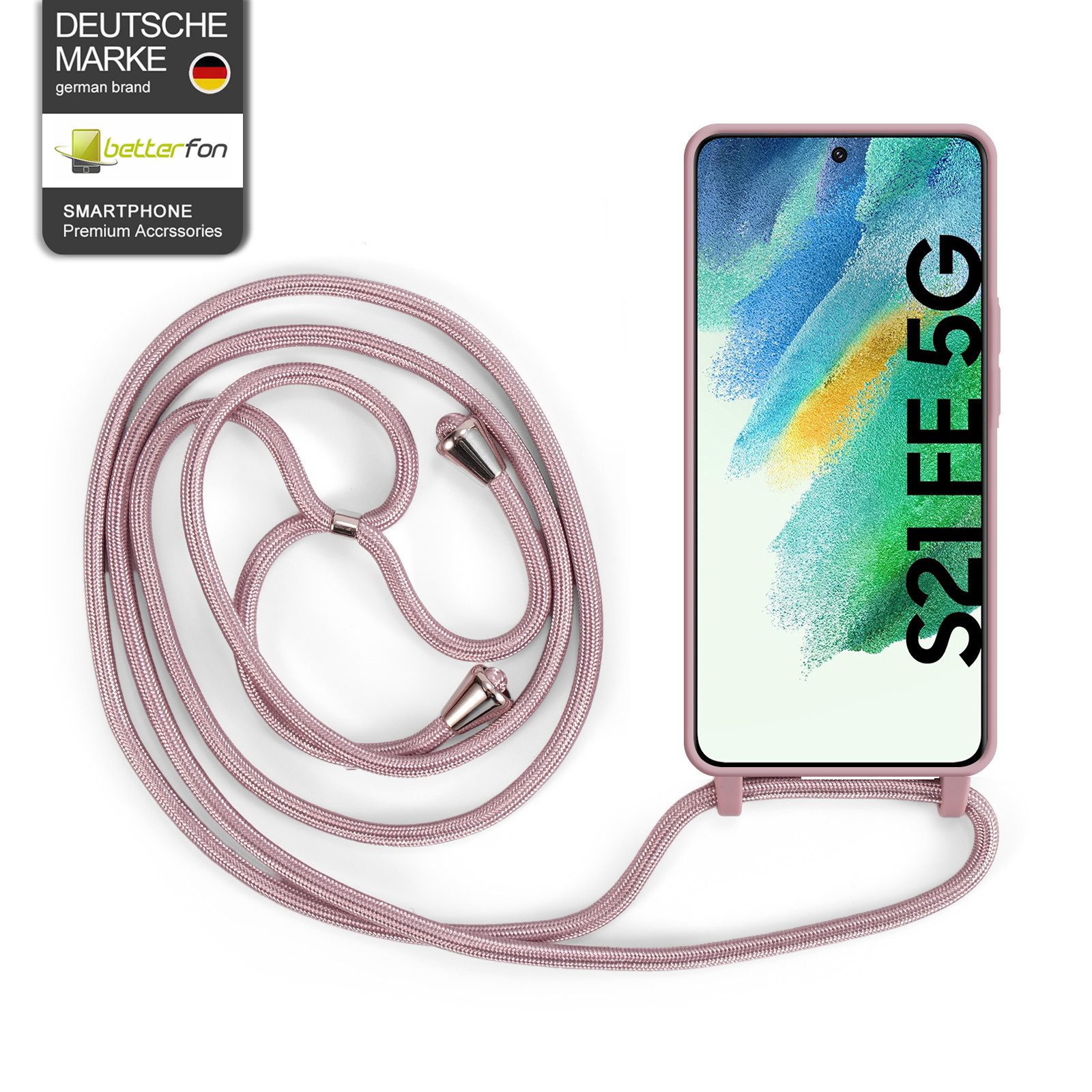 betterfon Handykette für Samsung Galaxy Handyhülle mit Band Kodel Hülle mit Kette, Umhängekette: Verstellbar, rutschfester Grip & Metallkappen